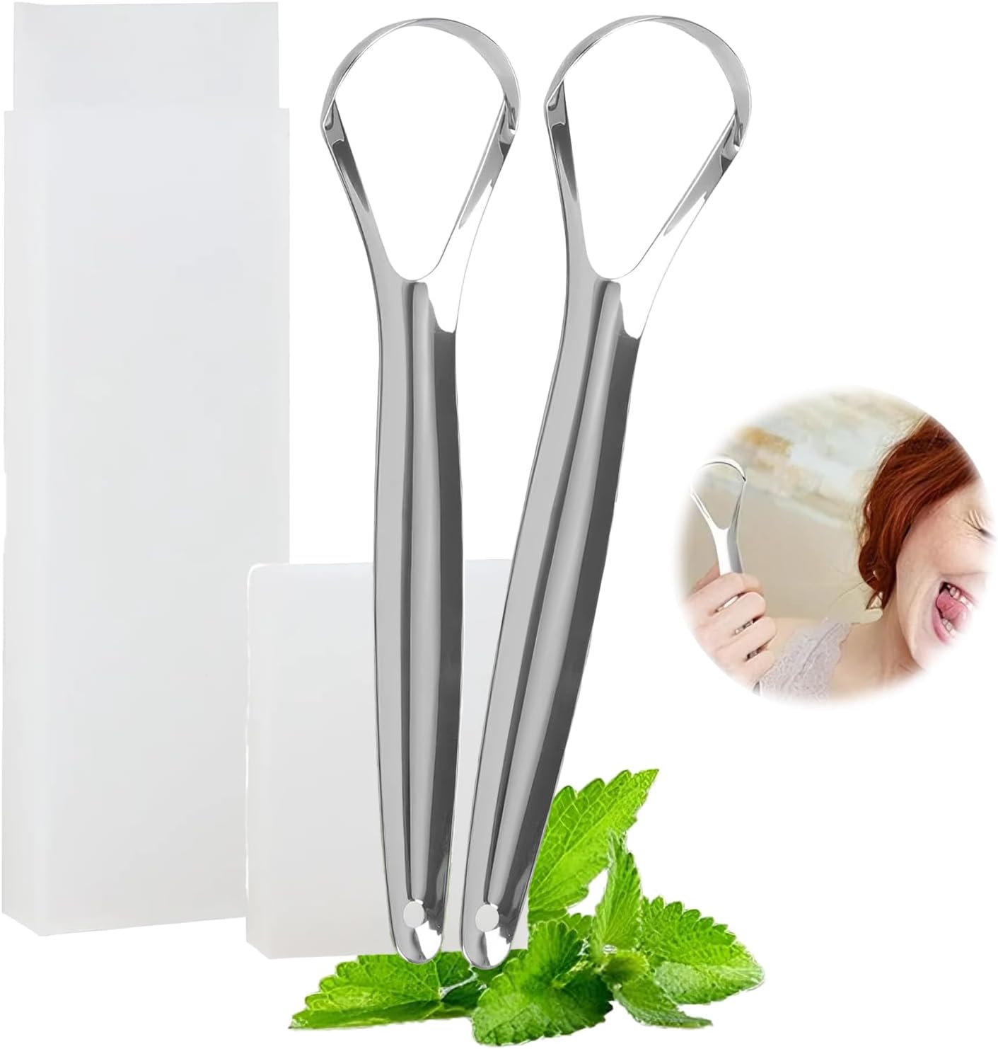 2-Pack Tongue Scrapers: Stainless Steel Tools for Adults & Kids, Help Combat Bad Breath & Boost Oral Hygiene (Bpa-Free, with Cases) image number 2
