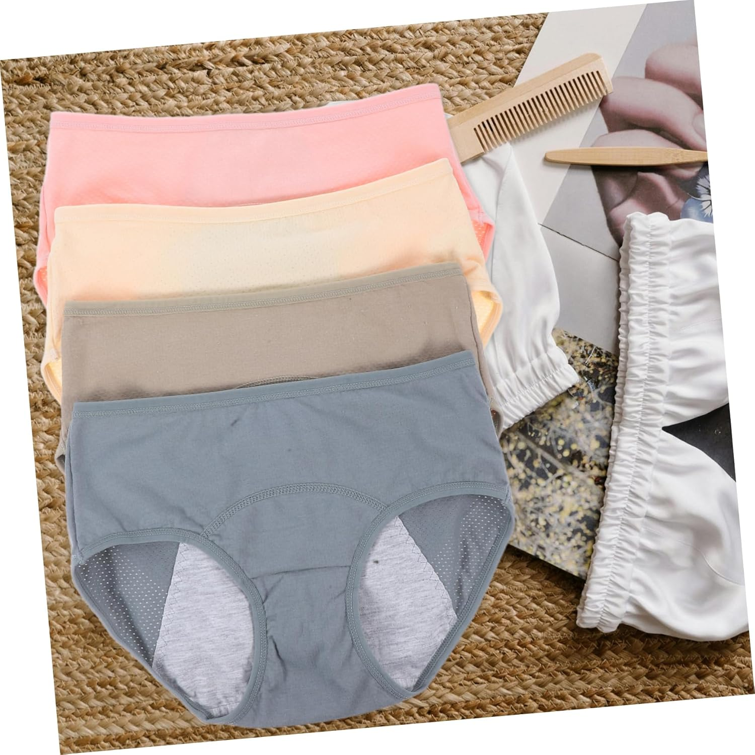 Gatuida 4Pcs Women'S Period Underwear Leakproof Cotton Briefs for Heavy Flow Days Soft Breathable Period Panties Rise for Daily Use image number 3