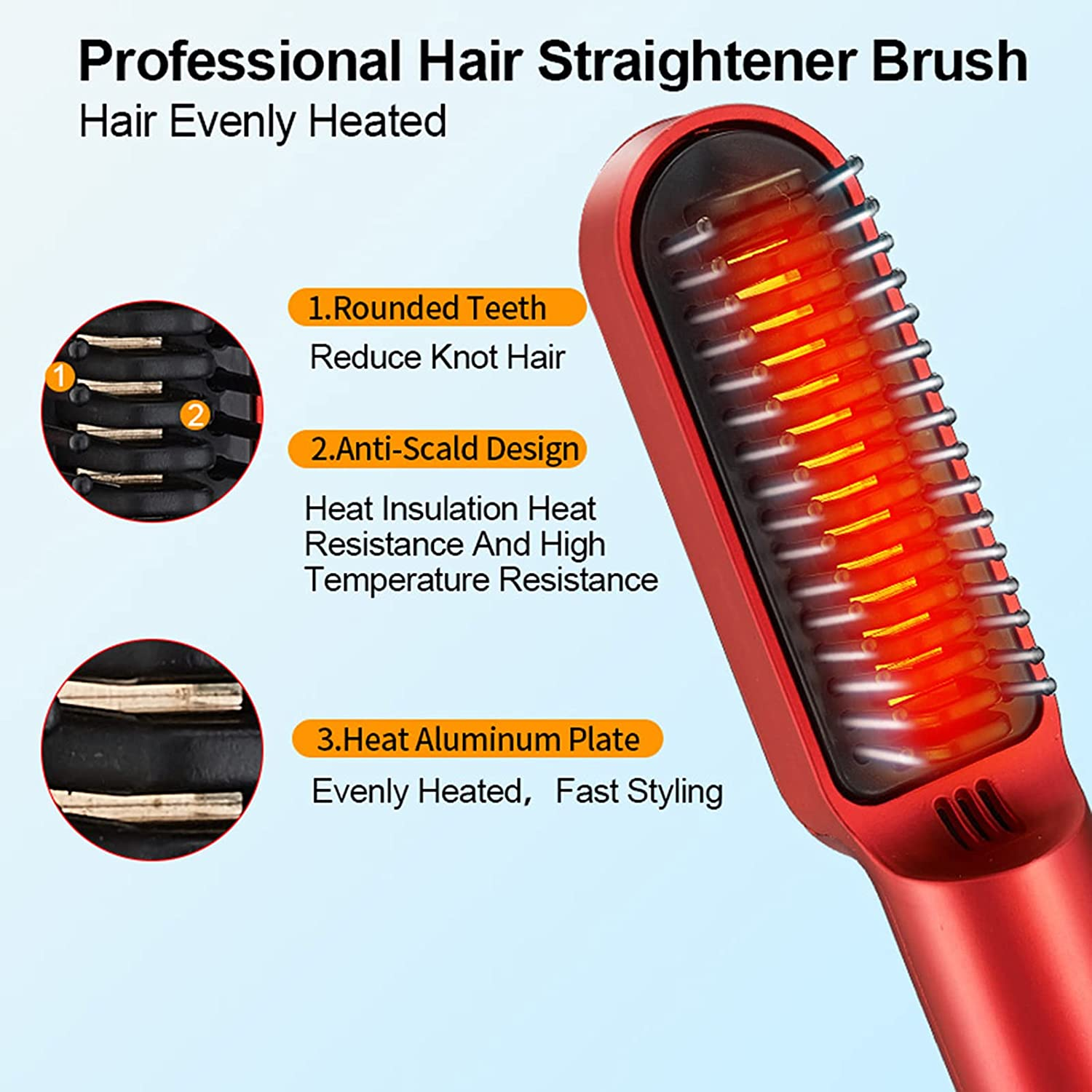 Yasao USB Cordless Hair Straightener Comb Ceramic Hair Straightener Brush Travel Portable Chargeable Hair Curler image number 6