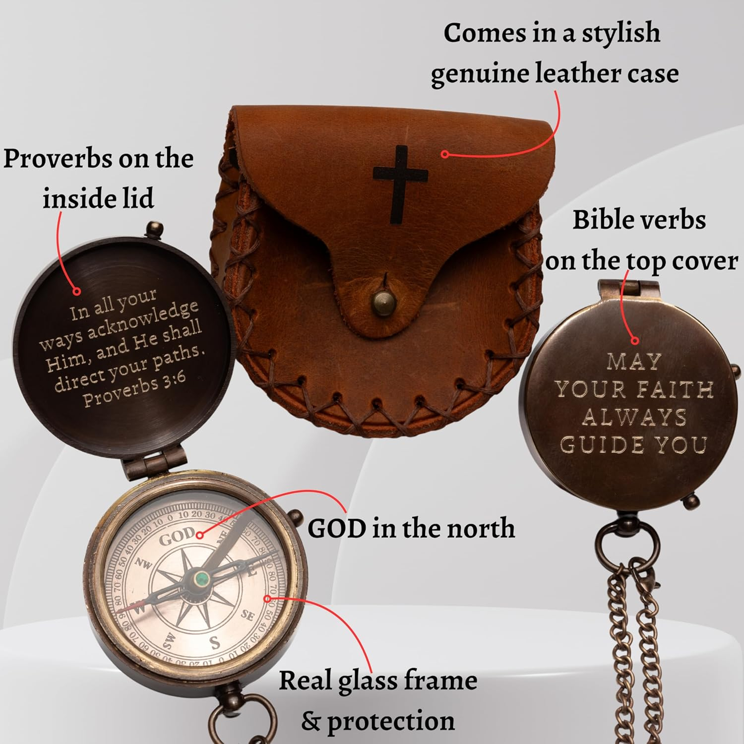 Sfdizayn Baptism Gifts for Boys - Engraved Working Handmade Compass with Scripture - Religious, Christian, Catholic, Christening, First Communion, Confirmation Gifts for Teenage Boys and Men image number 2