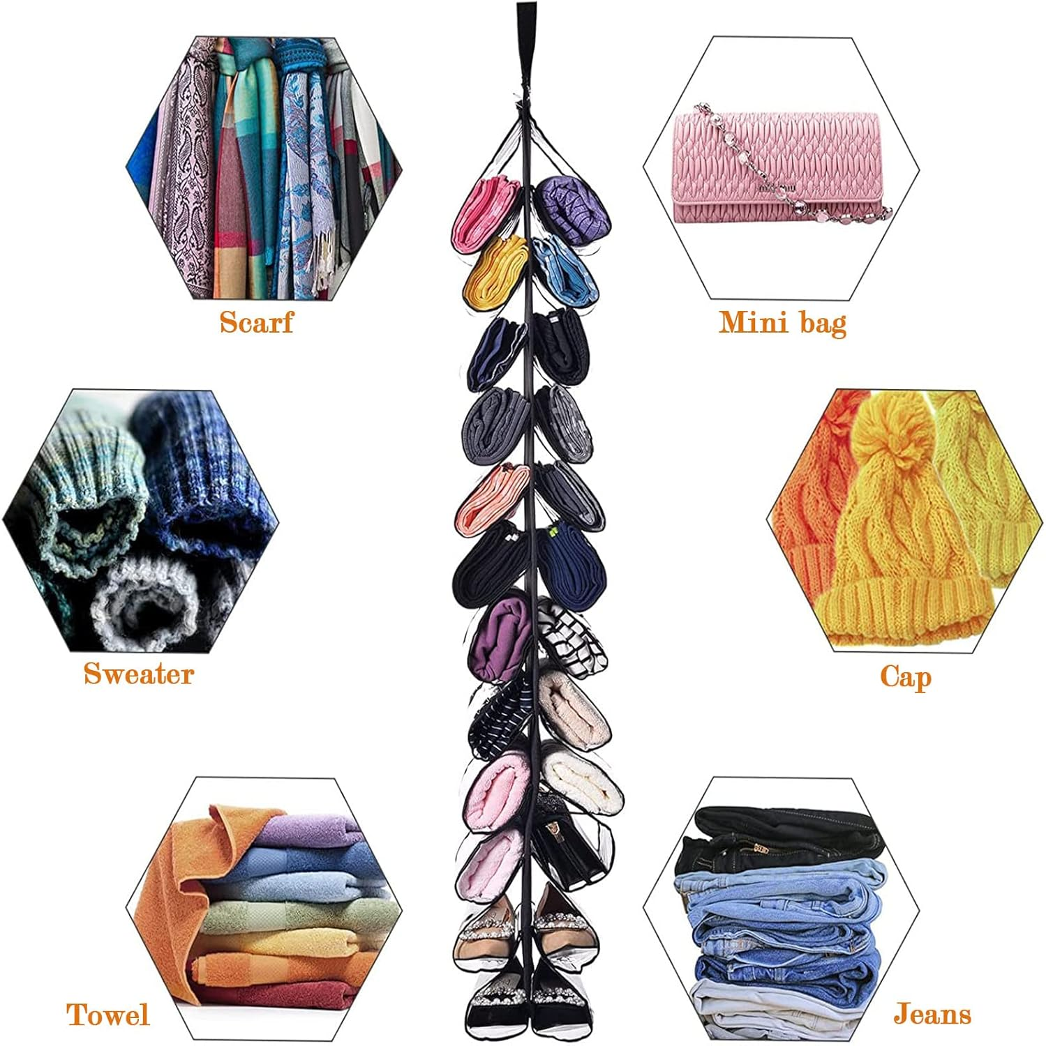 Hanging Closet Organizer,Legging Roll Holder Organizer,Storage Bag Storage Hanger Can Holds 24 Leggings or Shirts Jeans image number 5