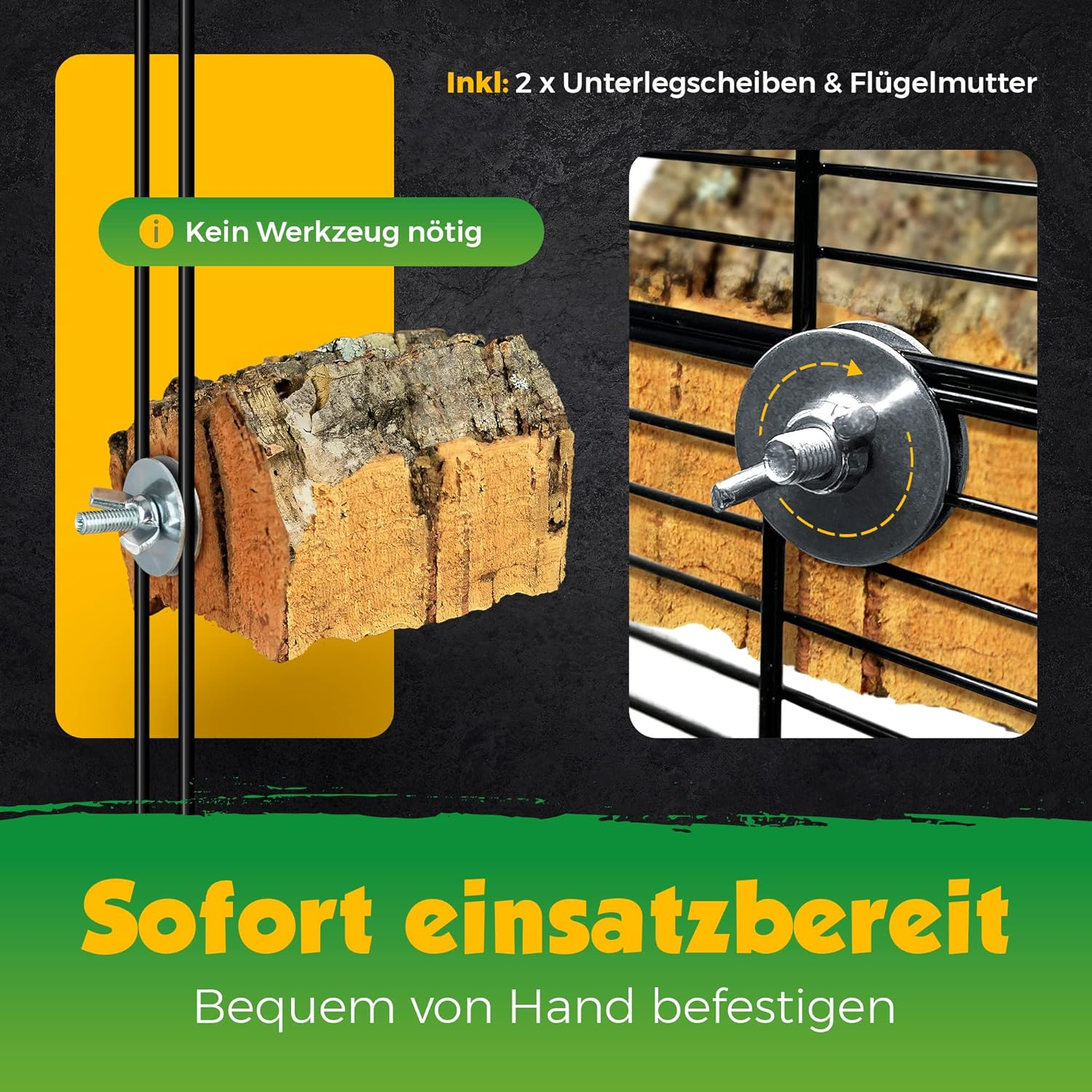 XL Cork Pick Stone for Birds and Rodents Pick Stone Made of Natural Cork (Natural Cork Bark) for Grinding and Crunching Disinfected, Bird Accessories & Toys Made of Cork, Stainless Steel Fixing image number 5