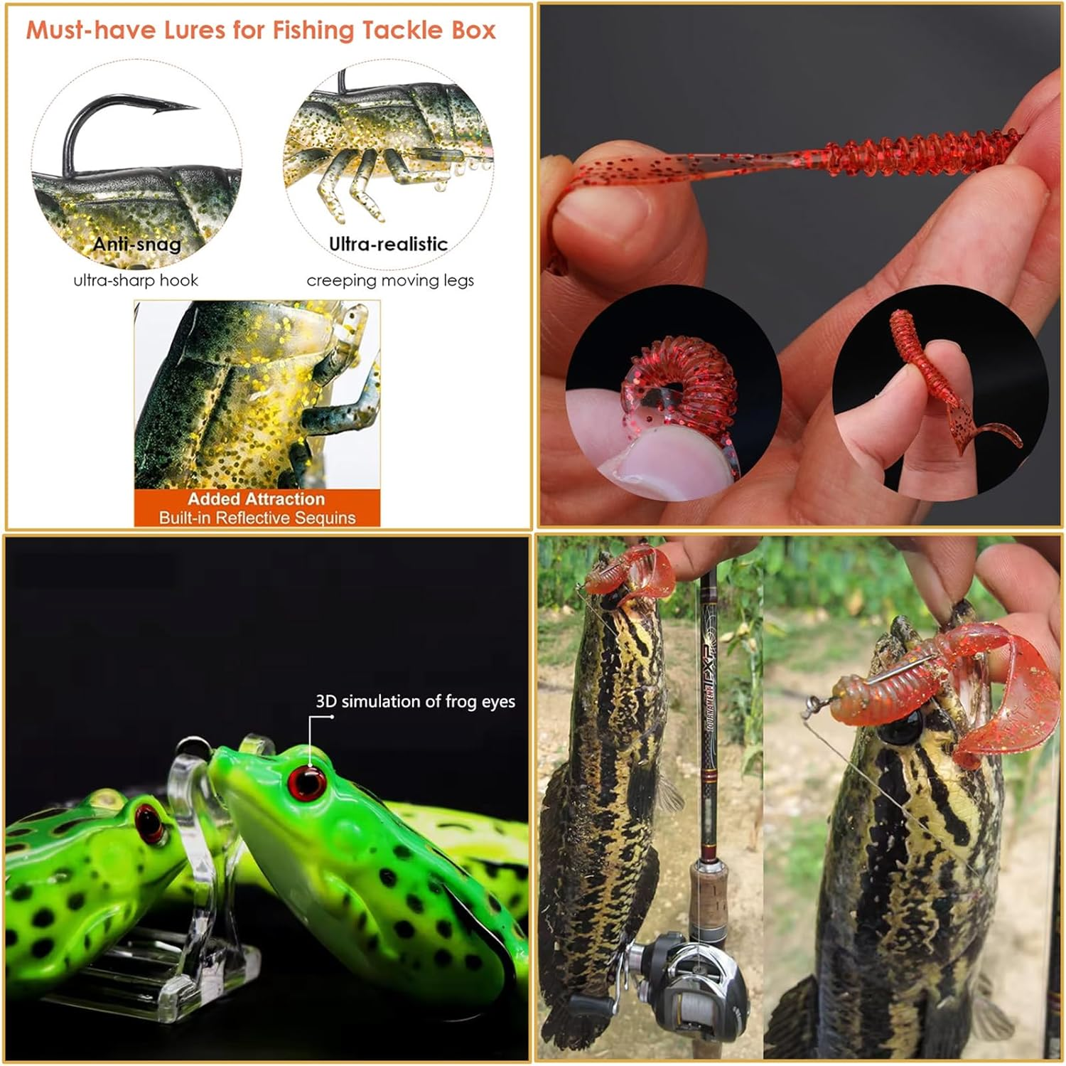 YELINTIAN 108Pcs Fishing Lure Kit, Baits Tackle Including Crankbaits,Fishing Lures Complete Fishing Tackle Set,Topwater Lures,Worms, Jigs, Hooks, Box and More Gear Lures for Bass Trout image number 2