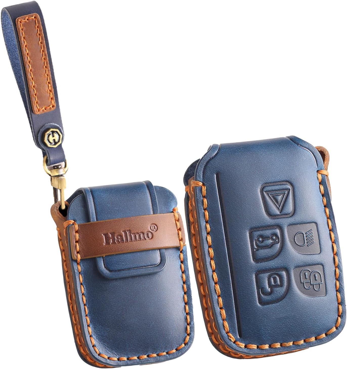 Ontto Car Key Cover Fit for Range Rover Evoque Sport Velar Discovery 4 for Jaguar F-Pace F-Type XJ XF XE Handmade Leather Key Case Holder Keyring Key Chain Smart Key Shell Protector Accessories