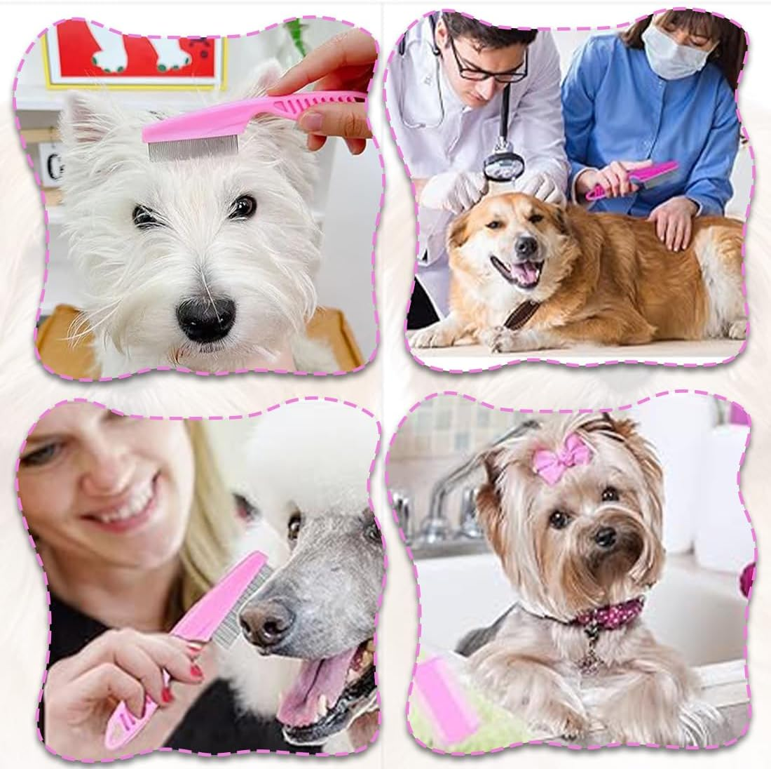 Pack of 3 Lice Comb, Flea Comb, Lice Comb, Metal Teeth Lice Comb, Plastic Double-Sided Nit Comb, Multifunctional for Dogs Cats (Pink) image number 1