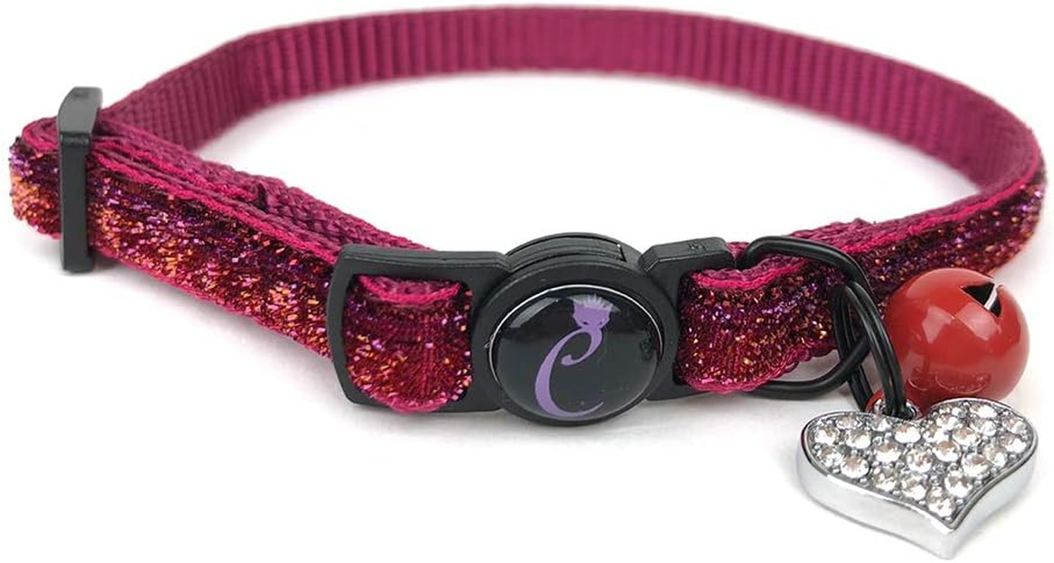 Cattitude Cattitude Sparkle Cat Collar, Sapphire, Blue - Cat Collars with Bells, Adjustable Nylon Strap, Safety Release Breakaway Buckle, Kitten, Puppy, Small Dog