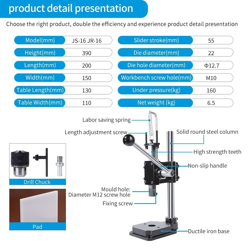 AOOK 866PCS Leather Hole Puncher Hand Punching Manual Punch Arbor Press.Round Solid Post & Ductile Iron Base for DIY Parts Punching,Forming Pressing (Square Head Press with All Accessories) image number 4