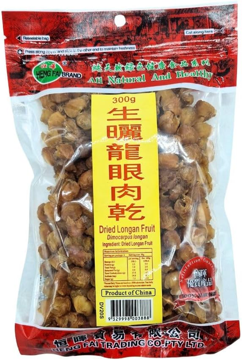 Heng Fai Dried Longan Fruit | Traditional Dried Plant Food for Tea, Soup, and Broth | Naturally Sweet and Aromatic Asian Fruit for Desserts, Congee, and Herbal Recipes | Convenient Pack | 300G