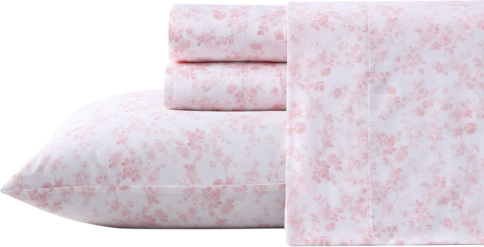 Laura Ashley - Queen Sheet Set, Soft Sateen Cotton Bedding Set - Sleek, Smooth, & Breathable (Bella Pink, Queen) (USHSA01235891)