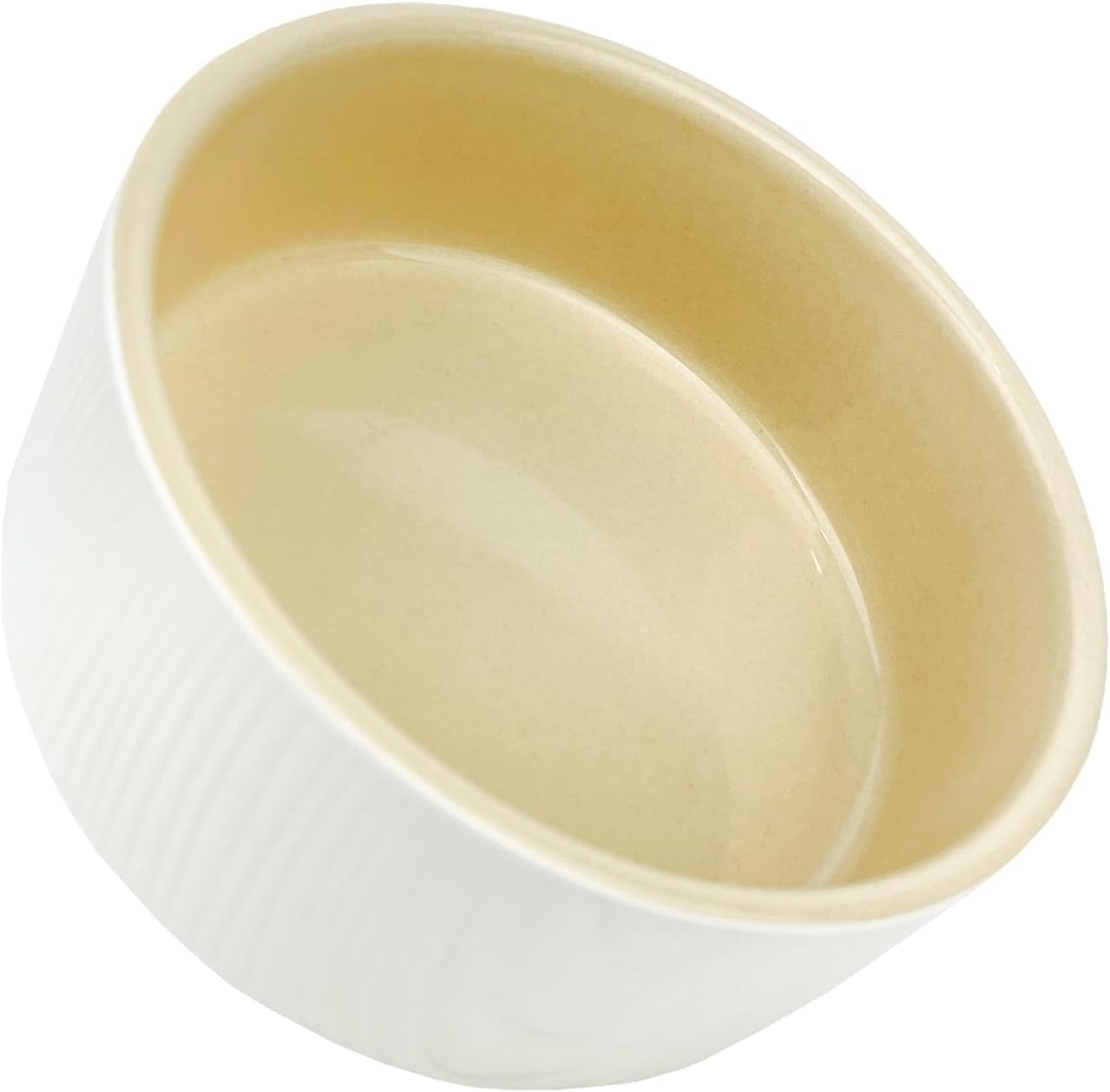 Barkley & Bella Dog Bowl Ceramic Ripple Sand, White&Yellow - Dog Bowl, Handcrafted, Durable, Heavyweight Stability, Dishwasher-Safe image number 1