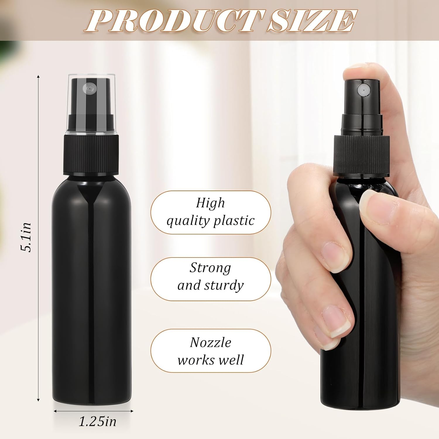 Tanlade 100 Pcs 2Oz Small Spray Bottles Refillable Mini Spritzer Clear Empty Plastic Spritz Bottle Refillable Reusable Travel Size Mist Bottle Sprayer for Travel Cleaning Perfume Liquid (Black)