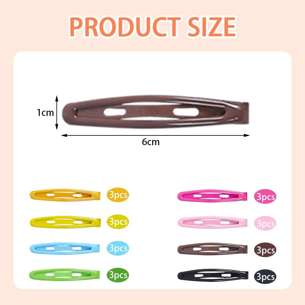 TRKETK 24 Pcs Hair Clip Snap Barrettes for Women Metal Non Slip Practical and Stylish Matte Flat Hairs Accessories Cute Head Clip Waterdrop Hairpin for Thick and Thin Fine All Hairstyle (8 Colors) image number 4