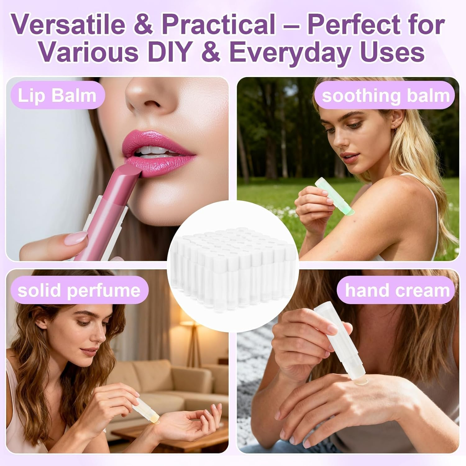 RAINFLOW 50 PCS Lip Balm Tubes - 5 G Twist-Up Lip Gloss Balm Containers BPA Free & Leak Free,Clear Empty Lipstick Tubes with White Caps for DIY Homemade Lipsticks,Chapsticks,Solid Perfume,Gifts image number 2