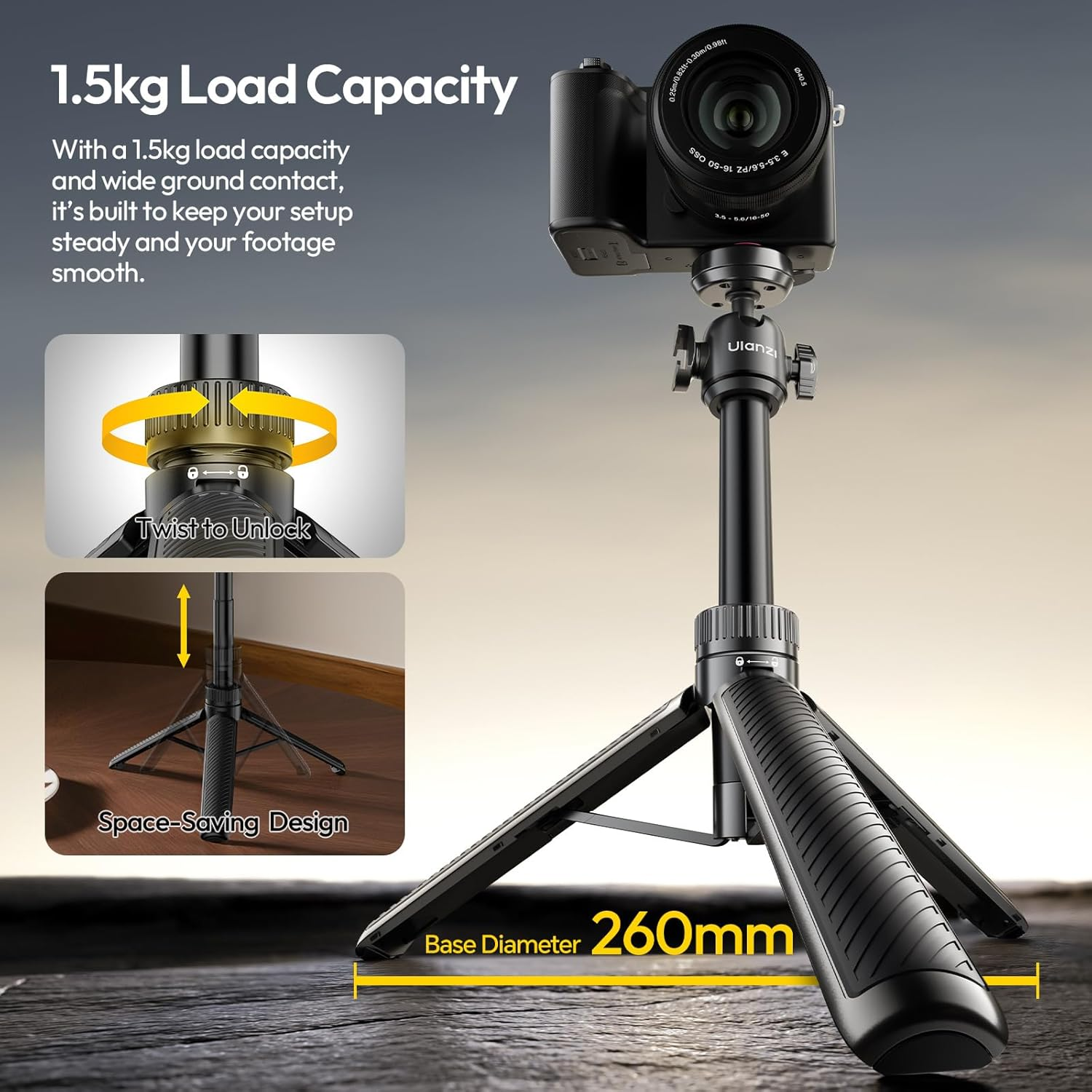 ULANZI MT90 Cka Quick Release Action Camera Tripod, 2-In-1 Tripod & Selfie Stick Compatible with DJI Pocket 3 4/Osmo Action 5 4 3, Gopro, Insta360 X5 Ace/Ace Pro/X4, 1.5 Kg Load