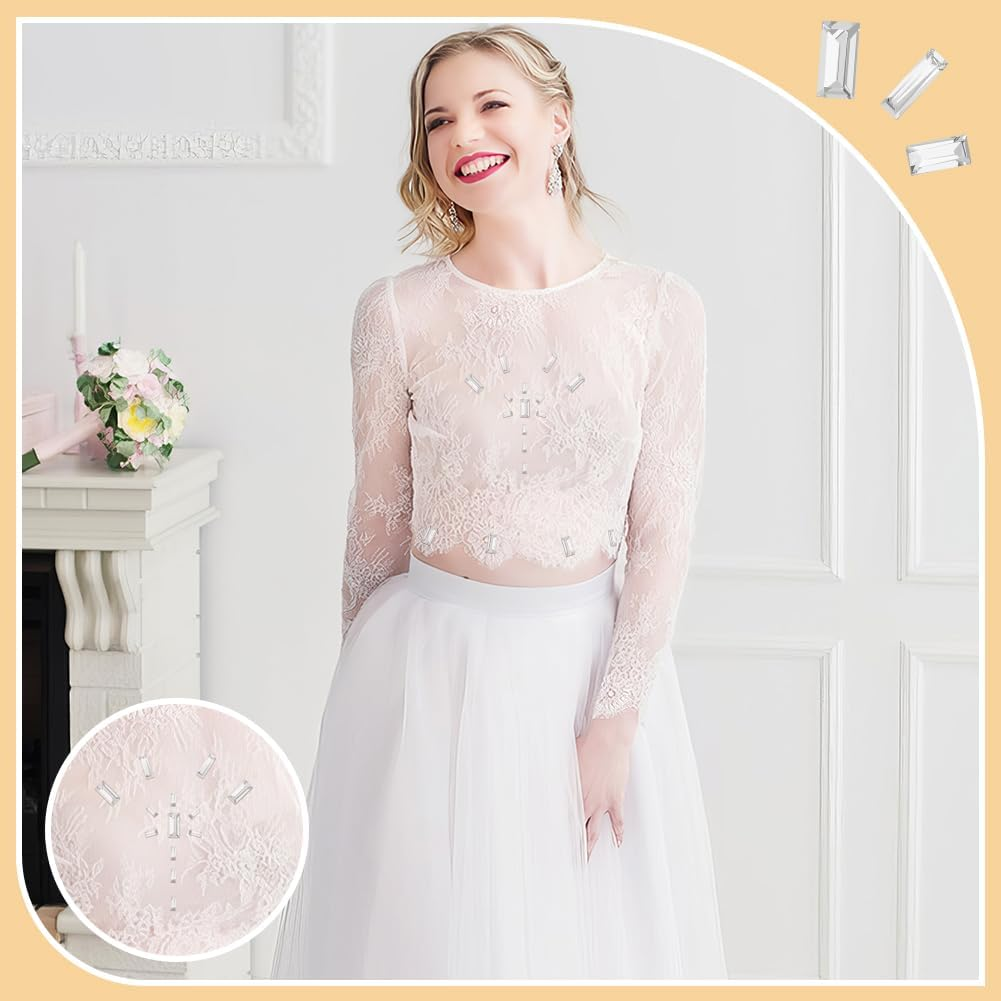 FINGERINSPIRE 180Pcs Mini Clear Pointed Back Rhinestone 6 Sizes Rectangle Faceted Glass Rhinestone Clear No Hole Glass Rhinestone Gems Crystal Jewelry Embellishments with Silver Plated Back for DIY image number 5