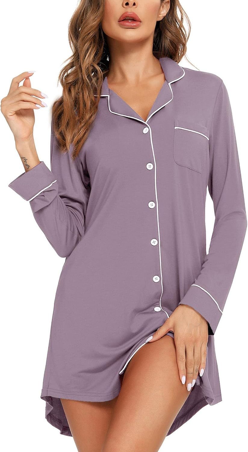 Maternity Nightgown for Women Nursing Pajamas Long Sleeve Sleepshirt