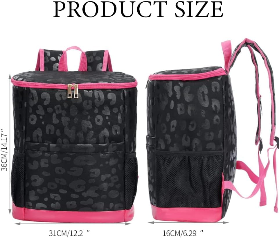 Leopard Cooler Backpack - 24 Can Insulated Lunch Bag for Women, Lightweight Soft Cooler Compartment for Hiking & Camping image number 6