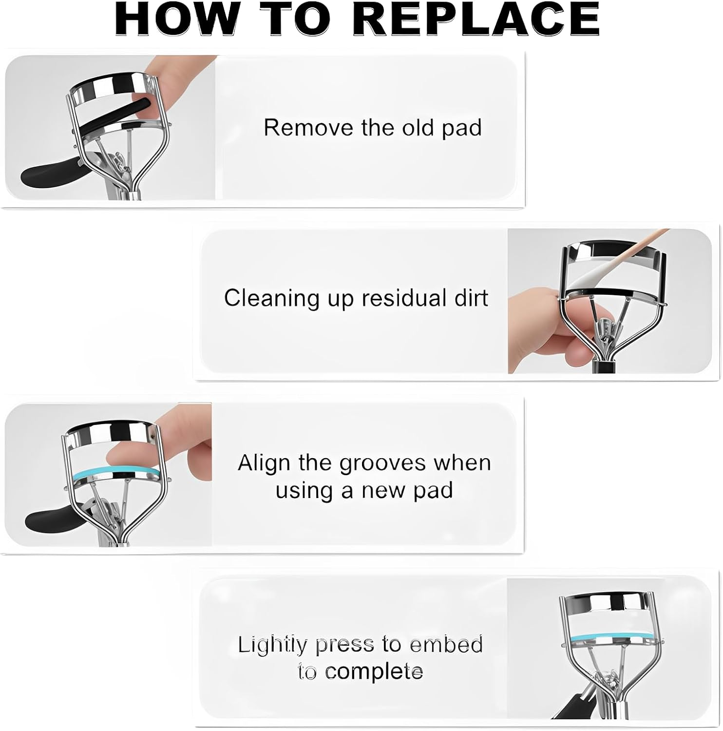 100Pack Compatible with Shiseido Eyelash Curler Refill Pads,High Elasticity Silicone Refill Pads Compatible with Shiseido Eyelash Curler,Gentle & Safe on Lashes,Black. image number 4