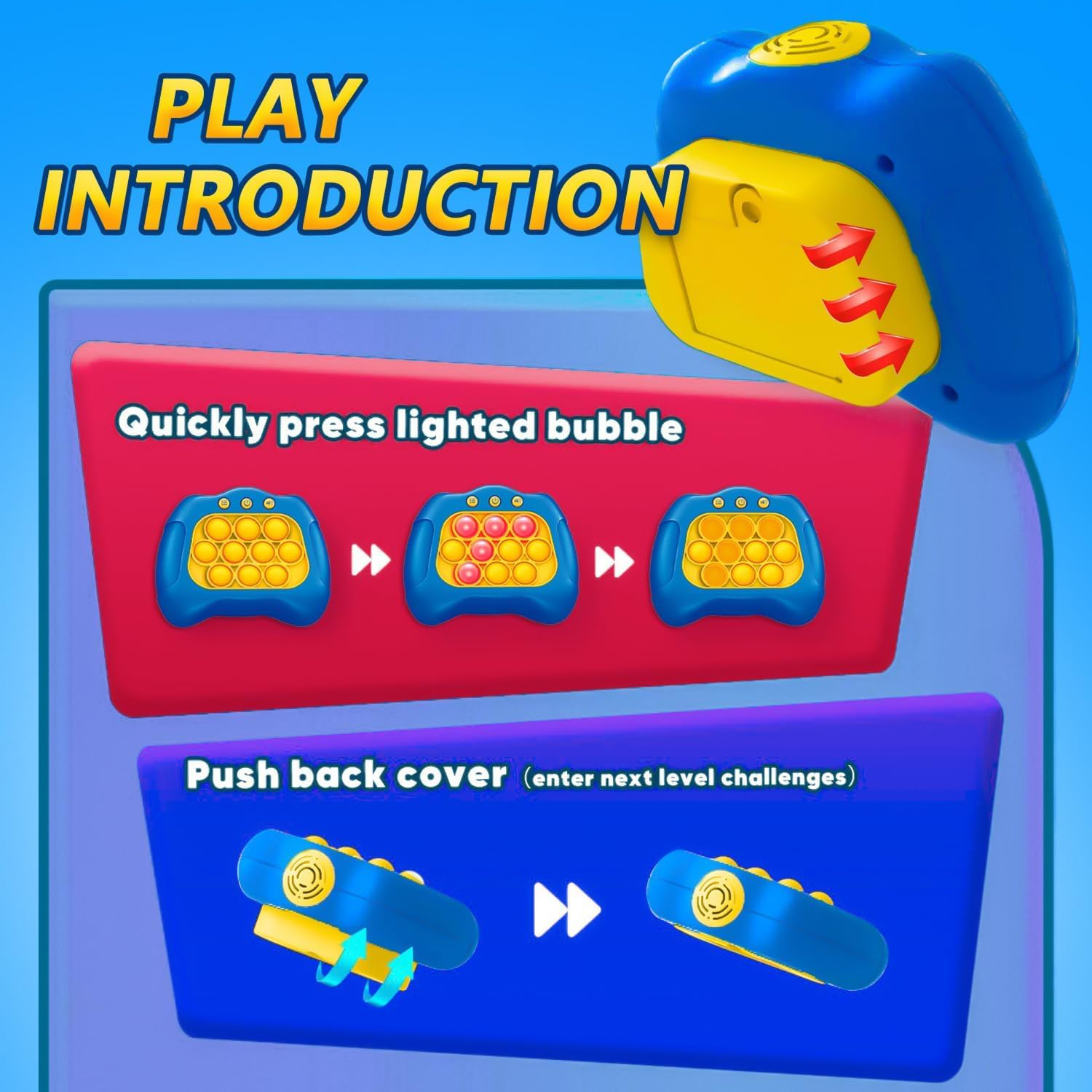 Upgraded Quick Push Game Pop Bubble Toys, Funny Toys with LED Screen for Kids for Girls and Boys Bubble Stress,Handheld Puzzle Game Sensory Toy&hellip; (Blue)