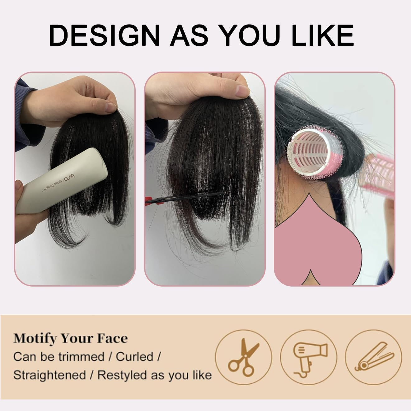 ORIGEN Real Human Hair Clip in Bangs, Brown Black, WIG, Straight, Strikes image number 1