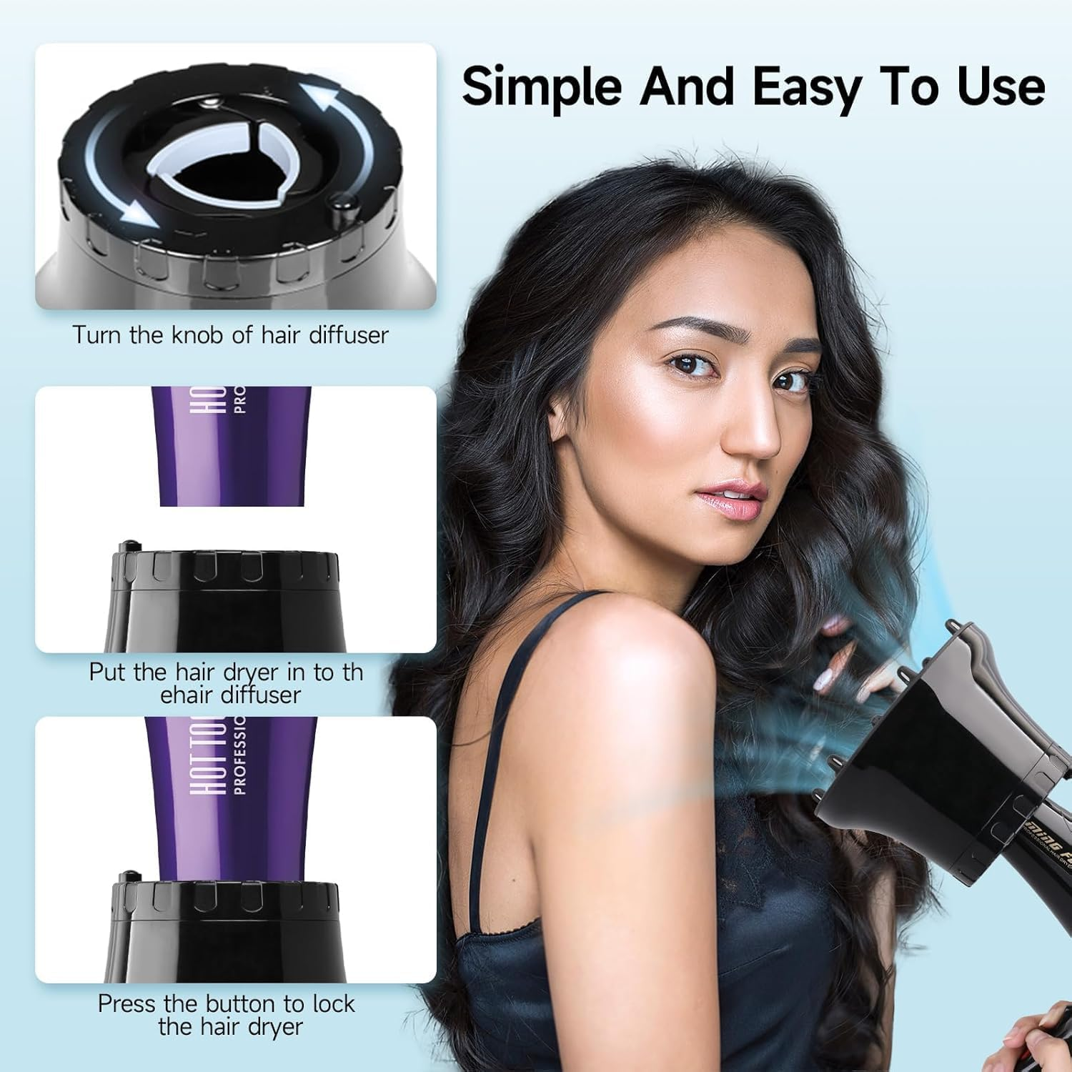 Universal Curly Hair Diffuser, Adaptable Hair Diffuser Attachment for Hair Salon Quality Hairstyling Tool Hair-Protective Frizz-Free Fast-Drying for Dryers with 1.65 to 3.15 Inches Nozzle image number 1