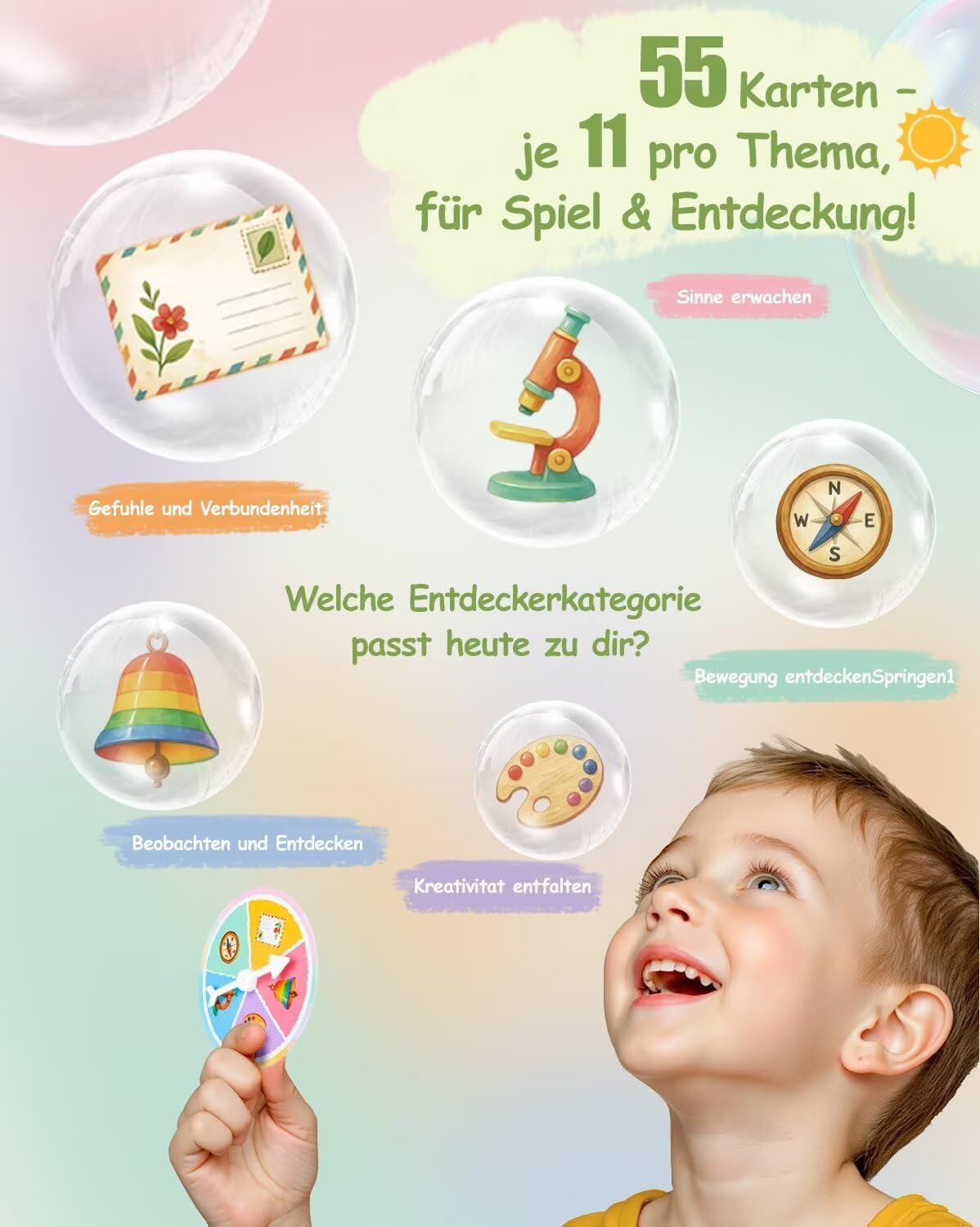 Outdoor Explorer Cards for Children from 5 Years - 55 Playing Cards + Sticker Sheet & Turntable - Wipe Clean, Robust & FSC Certified - Ideal for on the Go image number 2