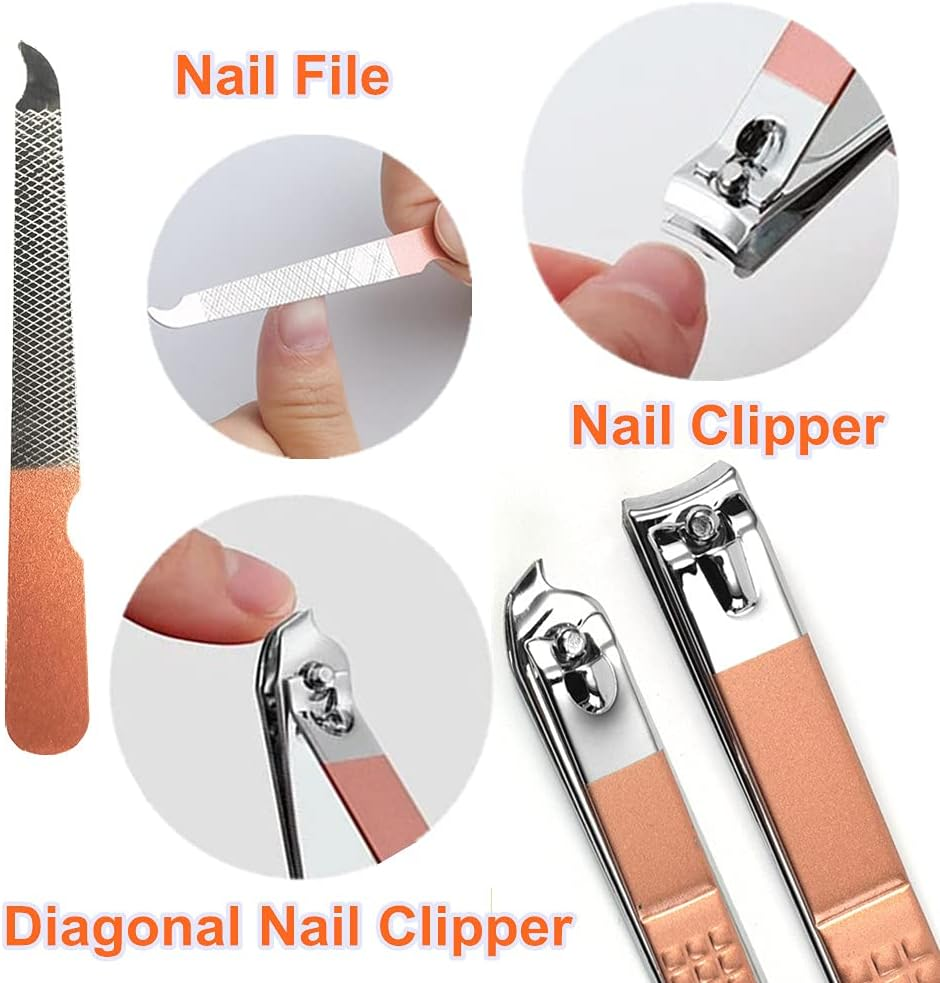 QURIPE Manicure Set, Luxury Manicure 7 in 1 Professional Pedicure Set, Nail Clippers Kit, Nail Care Tools with Luxurious Travel Case, Best Gifts for Women Girl(Rose Gold) image number 3
