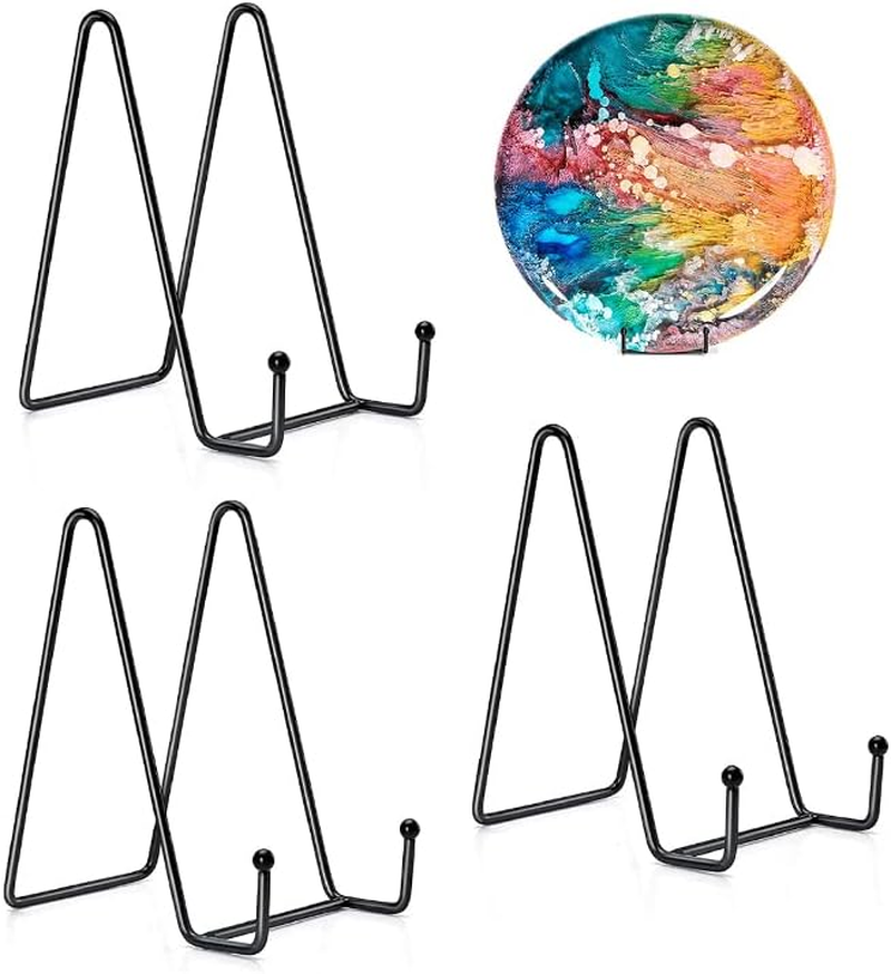 3 Pcs 6'' Display Photo Stand Decorative Plate Display Stand Iron Easel Stand Book Display Stand Tabletop Art (Black)