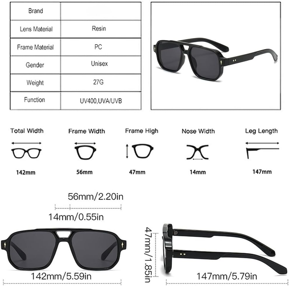 Vintage Double Bridges Men Square Sunglasses Fashion Clear Ocean Lens Eyewear Women Trending Rivets Sun Glasses UV400 - Black Brown image number 2