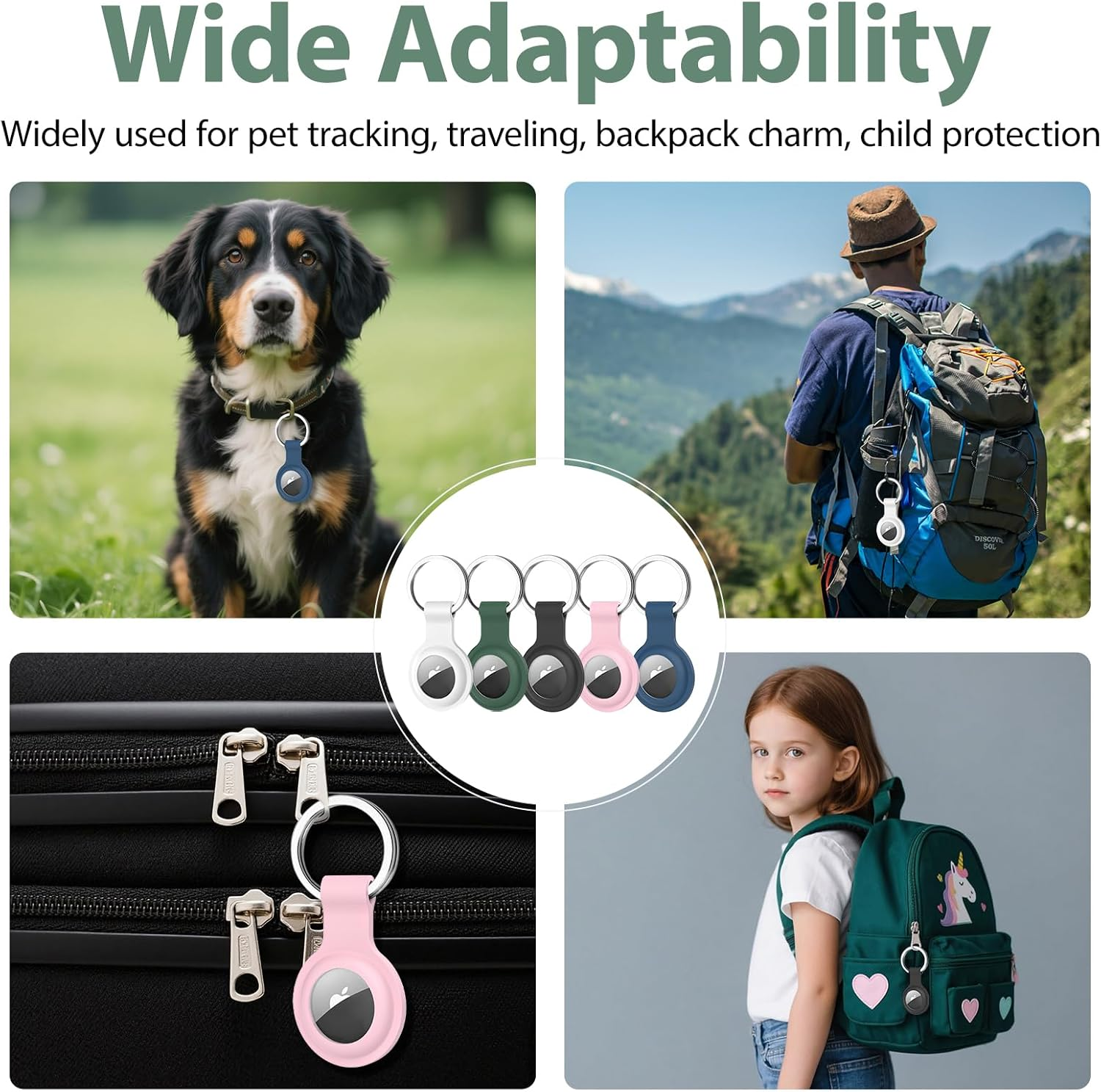 5 Pcs Airtag Holder - Durable Waterproof Airtag Keychain with Soft Silicone Holder, Lightweight and Scratch-Resistant Design, Perfect for Luggage, Keys, Dog Collars, Backpacks, Wallets and More
