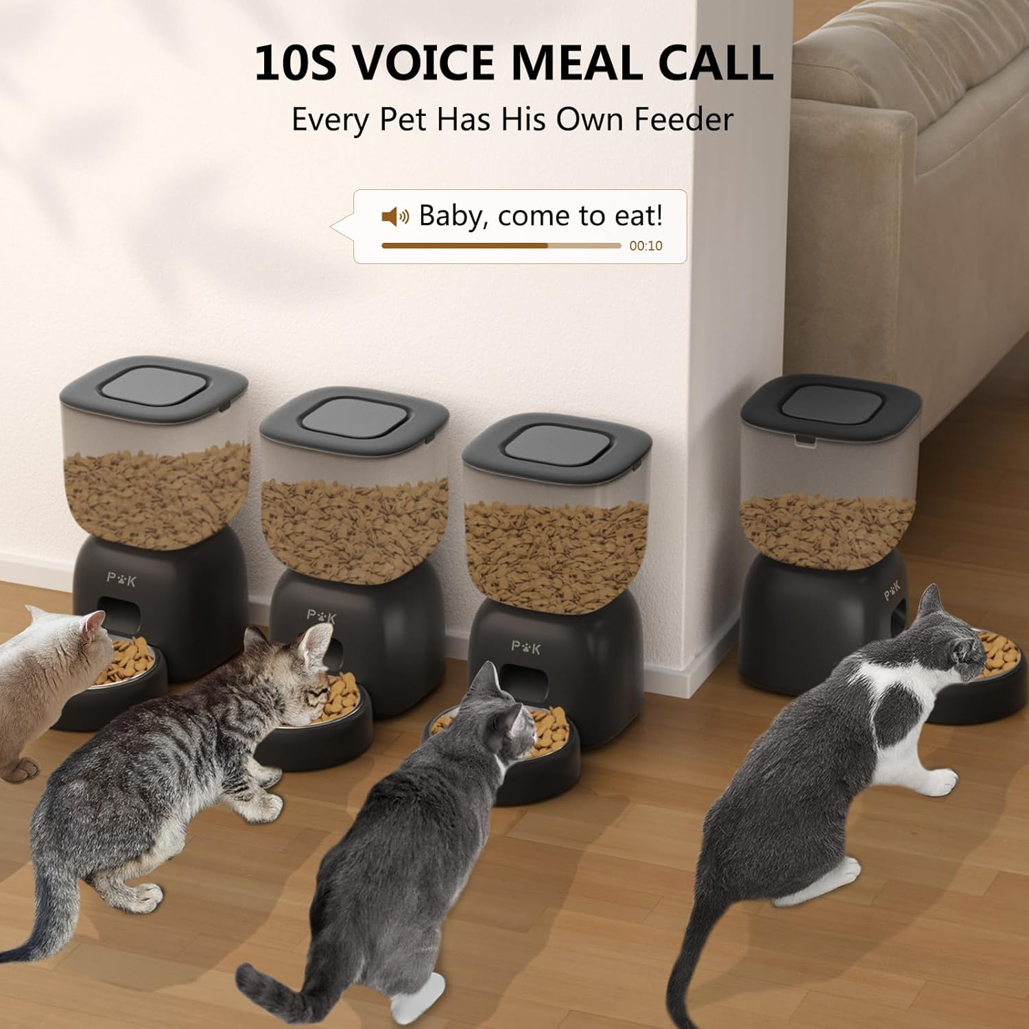 Automatic Cat Food Dispenser and Water Fountain Cat Combo, Battery Life up to 180 Days, Voice Recording 10S, 3L Automatic Bowl and 2L Fountain (Black) image number 5