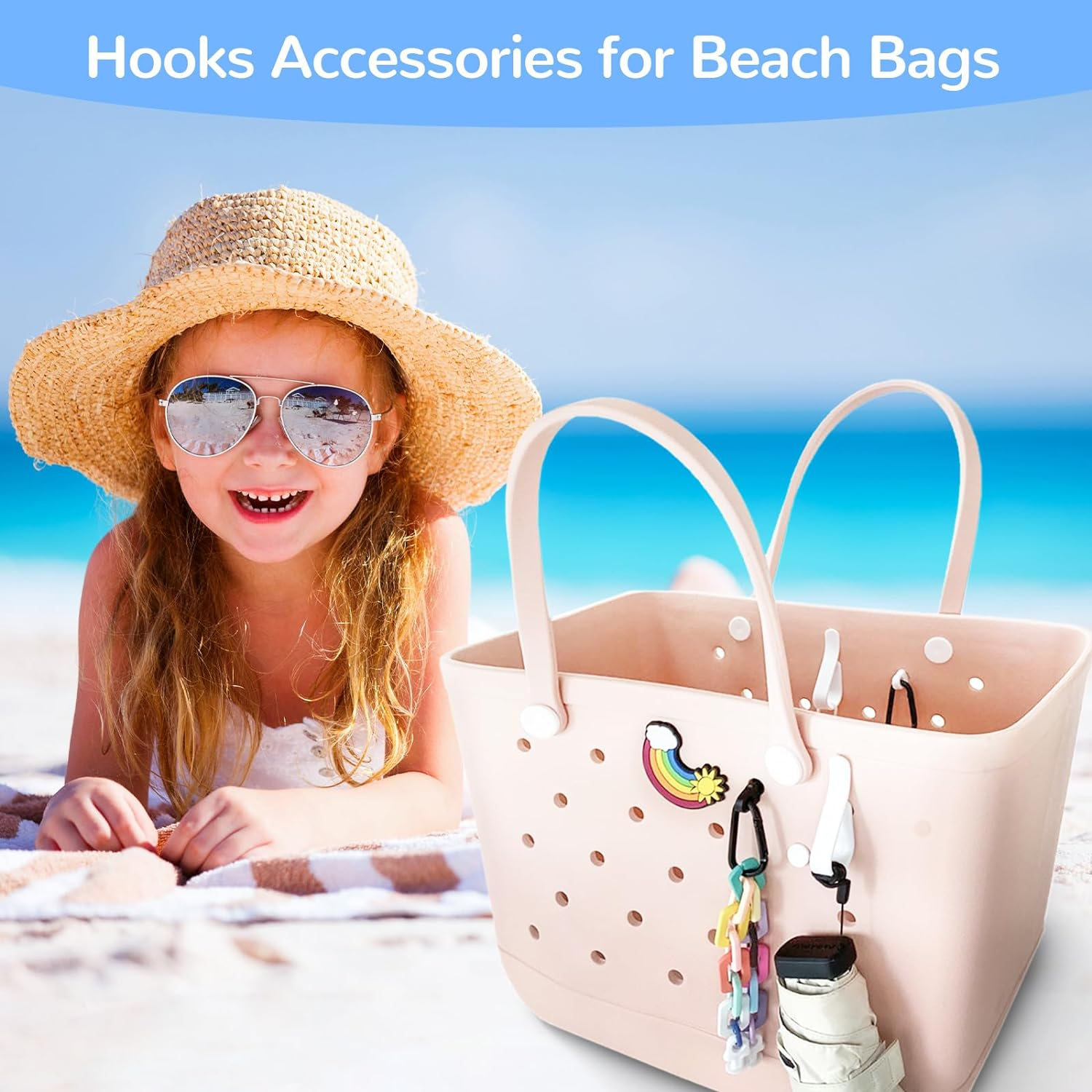 4Pcs Hooks Set Accessories Compatible for Bogg Bag, Insert Carabiner Key Chain Holder Charms, Compatible for Small & Large Beach Bags image number 4