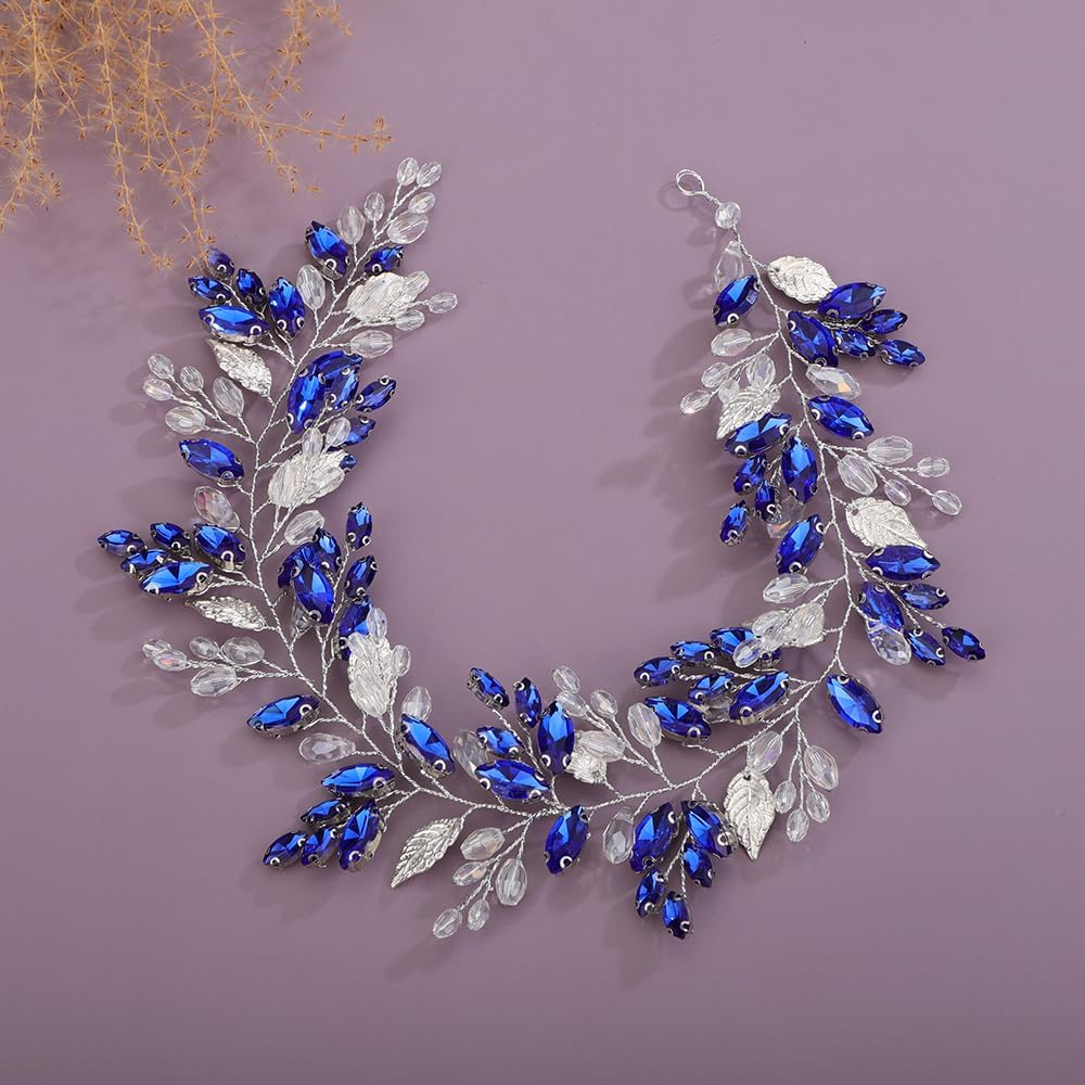 Teyglen Leaf Bride Wedding Hair Vine Bridal Crystal Headband Handmade Gold Leaf Crystal Beads Hair Piece Bohe Rhinestone Headpieces Wedding Hair Accessories for Women Girls, Alloy, Rhinestone, Leaf,