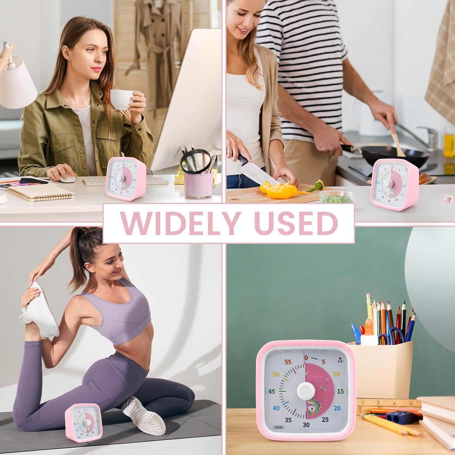 Visual Timer for Kids and Adults, 60 Minute Visual Countdown Timer, Non Ticking Classroom Timer, Silent Time Management Tool, Timer for Gym Classroom Studying Working (Pink) image number 2