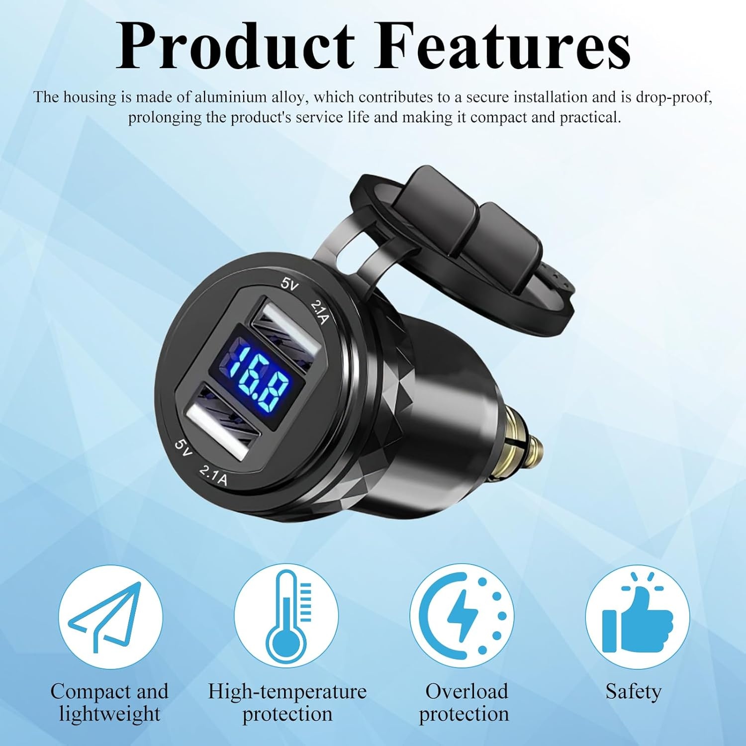 DIN Hella Plug to USB Adapter, Motorcycle Charger with Voltmeter Display, Aluminium USB Socket Waterproof Cigarette Lighter Charger for 12V-24V Ducati, Triumph, BMW image number 5