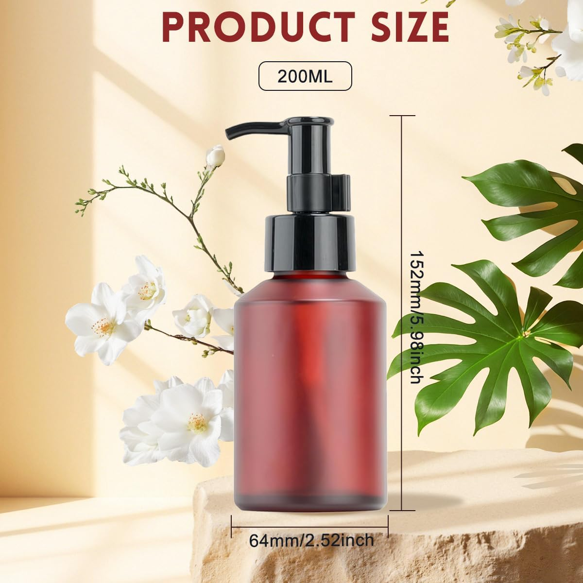 200Ml/6.7Oz Empty Wine Red Glass Pump Bottle with Black Pumps Refillable Soap Dispenser Cosmetic Containers for Essential Oil Lotion Cream, Wine Red, 200Ml/6.7Oz, Fashion
