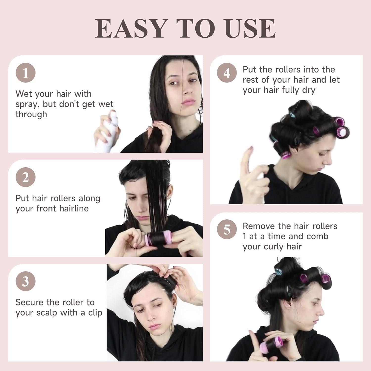 Wetore 26 Pcs Ceramic Thermal Hair Rollers Set,Hair Curlers for Blowout Look Long Medium Short Hair,Jumbo Self Grip Hair Rollers with Clips for Women(18 Rollers + 8 Stainless Steel Clips,Pink) image number 4