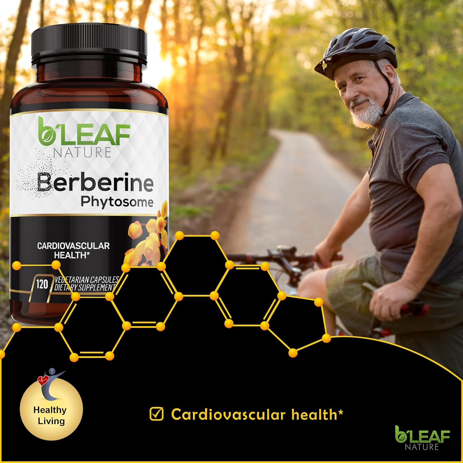 Berberine Phytosome - Superior Absorption - Natural Herbal Supplement &ndash; Gluten Free &ndash; Non GMO -1100Mg per Serving - 120 Vegetarian Capsules by B&rsquo;Leaf Nature image number 1