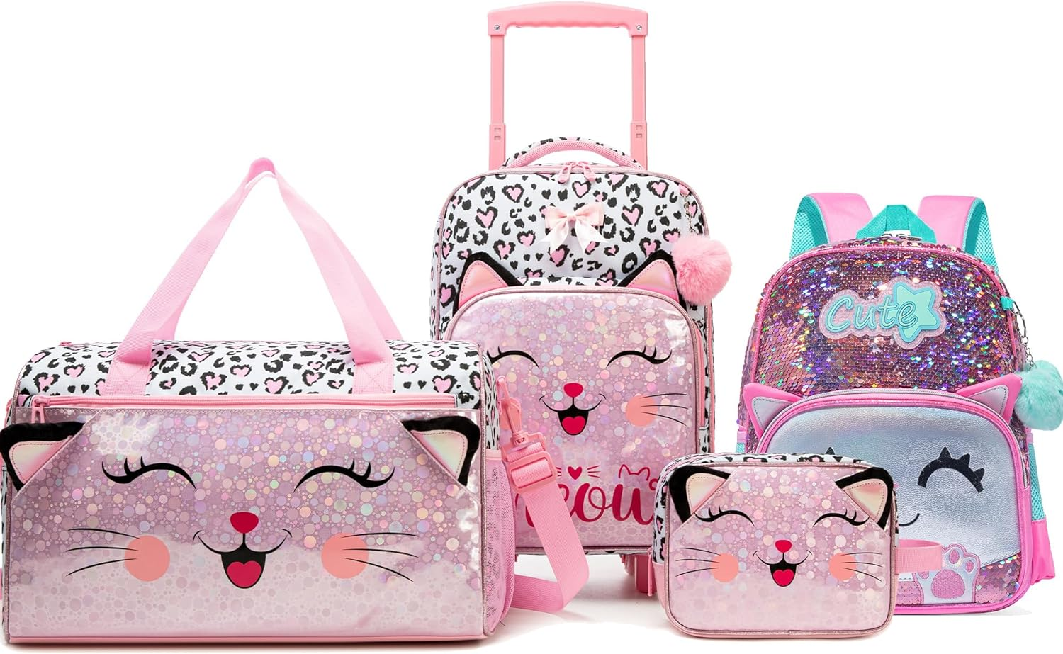 Homskiii Kids Luggage Sets with Wheels Girls Travel Softside Suitcases 16" Carry on Suitcase Airline Approved, 01 Green, 16Inch