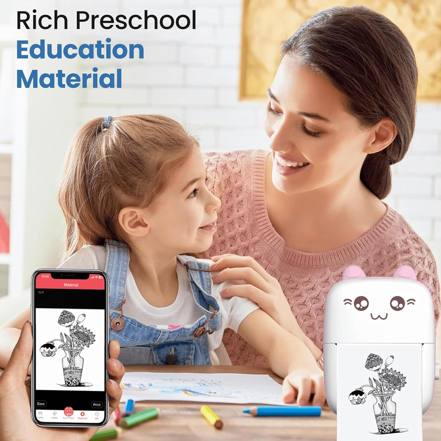 Mini Portable Printer | Bluetooth Label Printer | Portable Thermal Printer with 1X Roll | Smartphone Inkless Pocket Printer Perfect for Home, Crafts and Travel. App Connectivity (Fun Print) image number 1