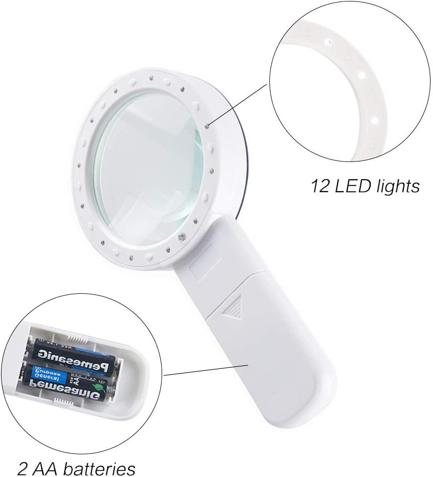 30X Magnifying Glass with Light - Handheld 12 LED Lighted Illuminated Large Lit Magnifier for Kids & Seniors Reading, Jewelers, Coins, Inspection, Exploring image number 2