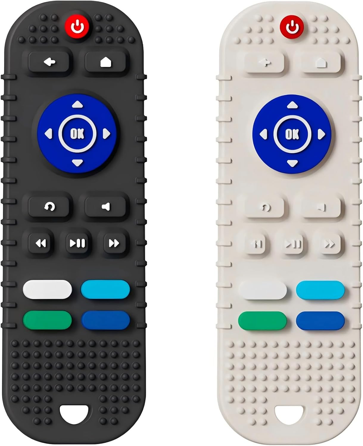 2 Pack Soft Silicone Teething Toys for Toddlers, Babies 0 3 6 9 12 18 Months - Boys Baby Molar Teether Chew Toys Set Gift, TV Remote Control(Black + Grey)