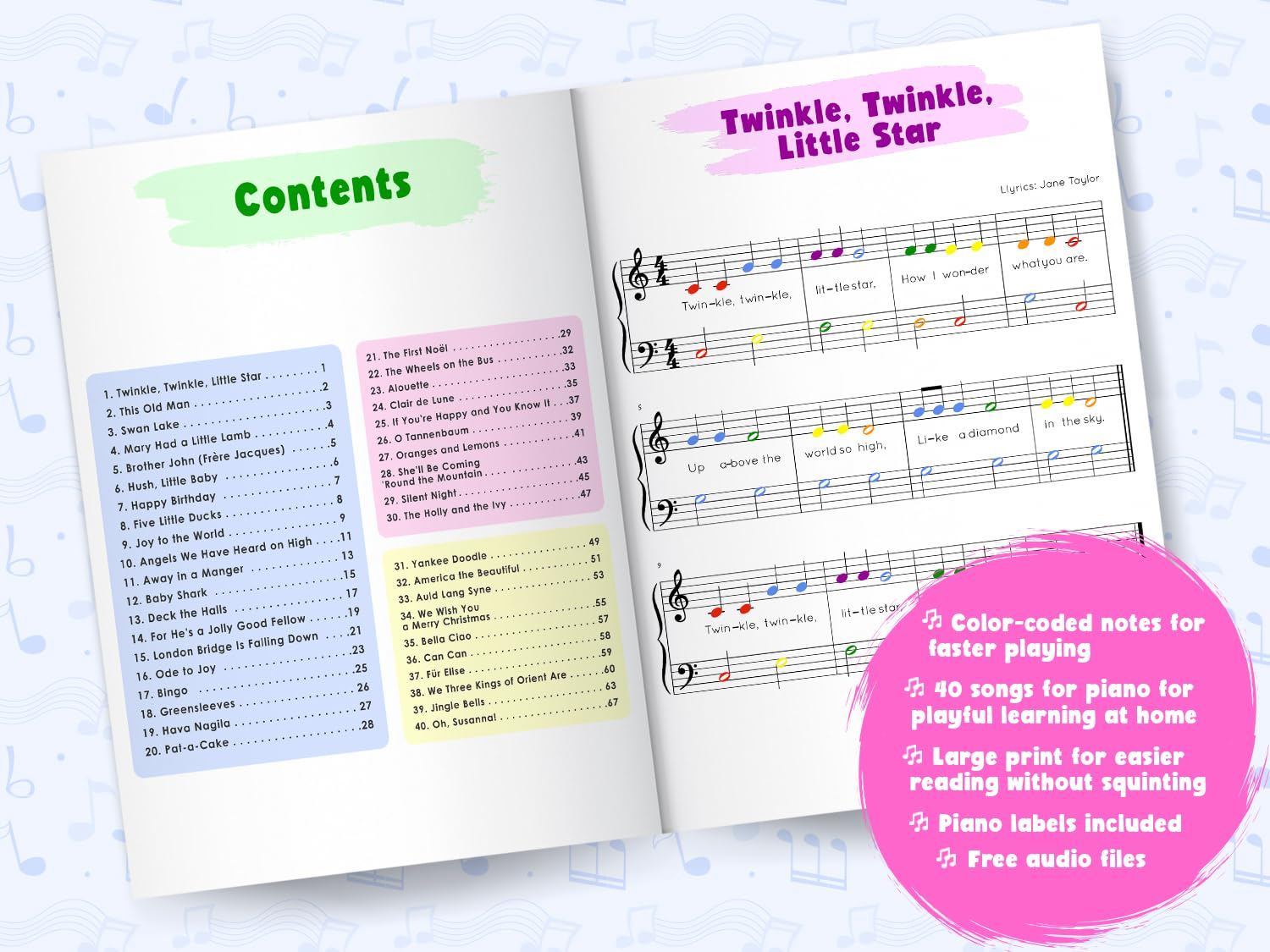 Play by Color: Piano and Keyboard Songs for Beginners with Colored Notes (Including Christmas Sheet Music) image number 4