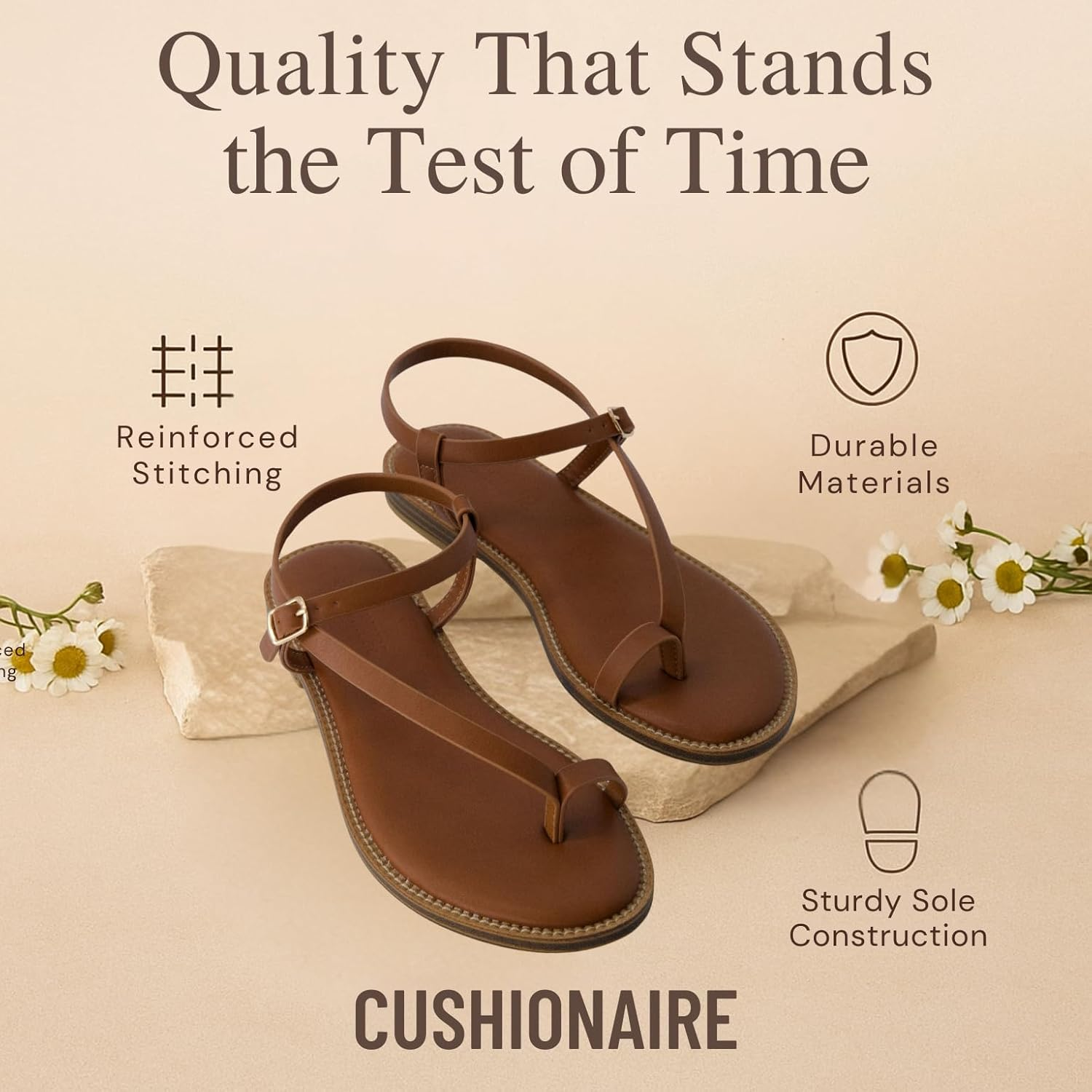CUSHIONAIRE Life Strappy Flat Thong Sandals for Women with Toe Loop, Memory Foam, and Adjustable Ankle Strap Womens Sandals image number 2