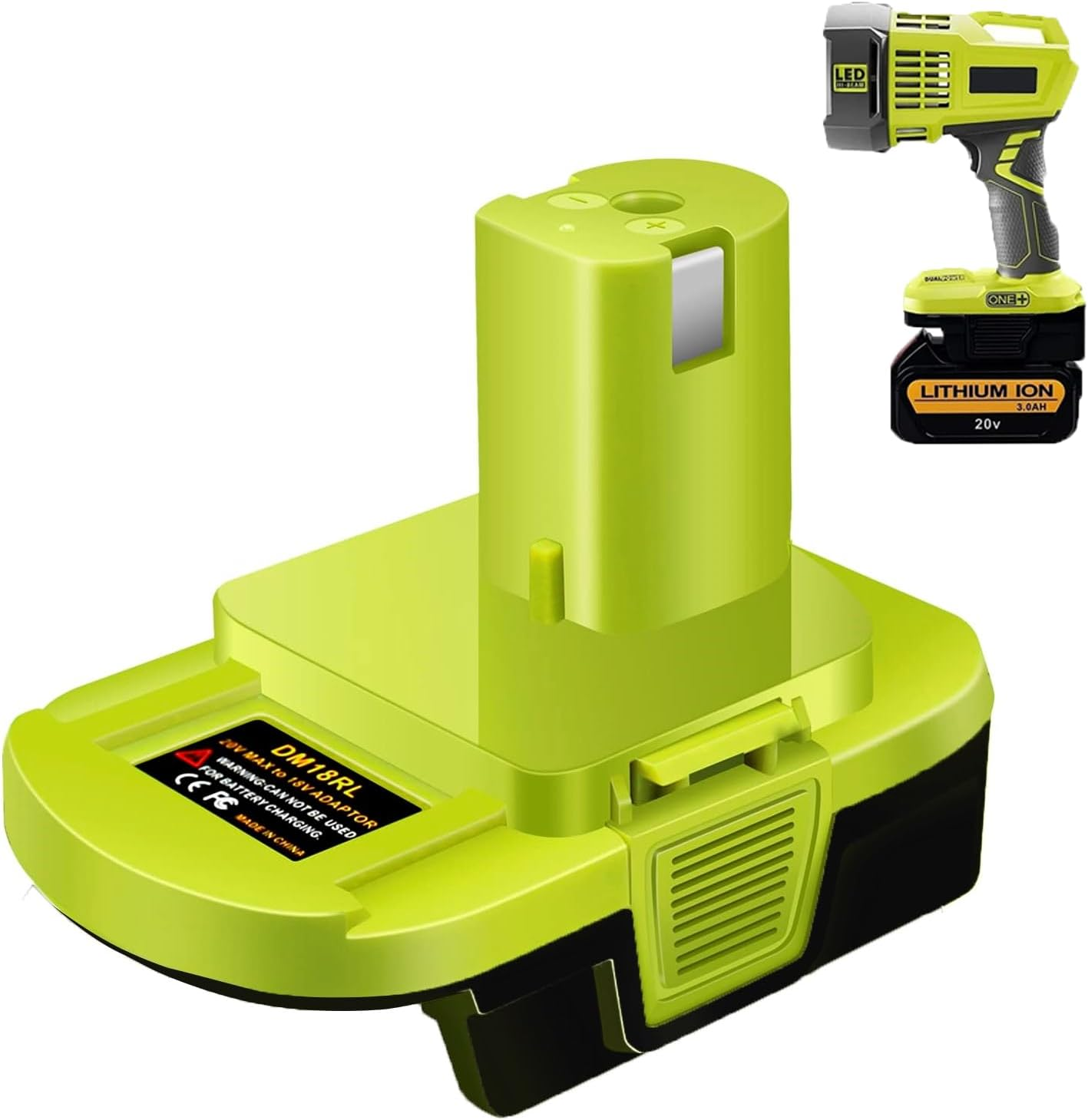 Battery Adapter for Dewalt/For Milwaukee to for Ryobi, DM18RL Battery Converter for Dewalt 18V/20V/60V Li-Ion & for Milwaukee M18 18V Li-Ion Battery to Work with for Ryobi 18V Power Tools, Green image number 1