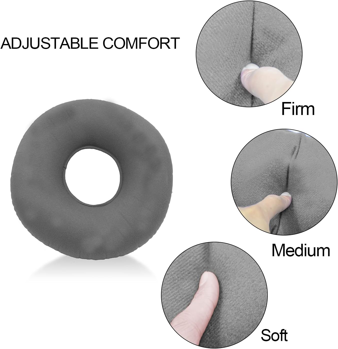 Grey Inflatable Hemorrhoid Pillow Tailbone Pain Cushion, Pillow Flocked Fabric Air Pillow for the Home, Office,Hiking,Camping,Traveling,Napping,Desk Rest,Neck & Lumbar Support - Grey image number 4
