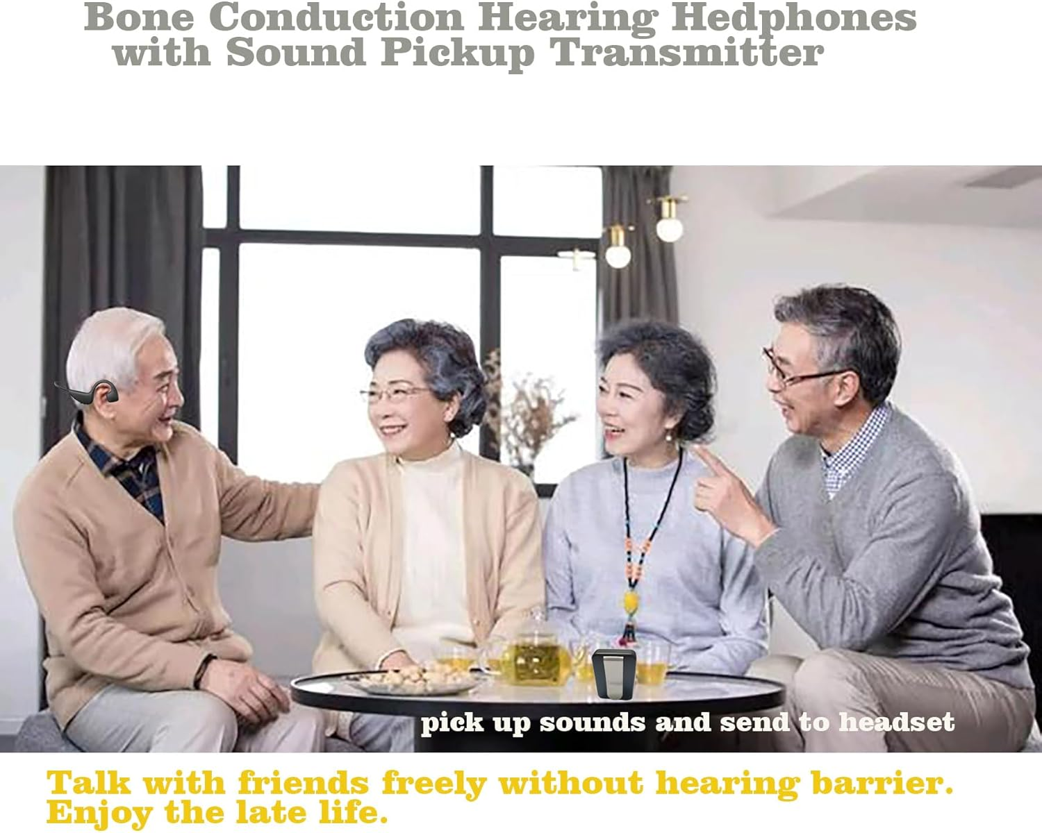 Wireless Bone Conduction Hearing Assist Impaired Headsets with Hearing Mic Sound Transmitter -Wireless TV Listening Headphones Earphones for Seniors & Elderly with Hearing Loss image number 3