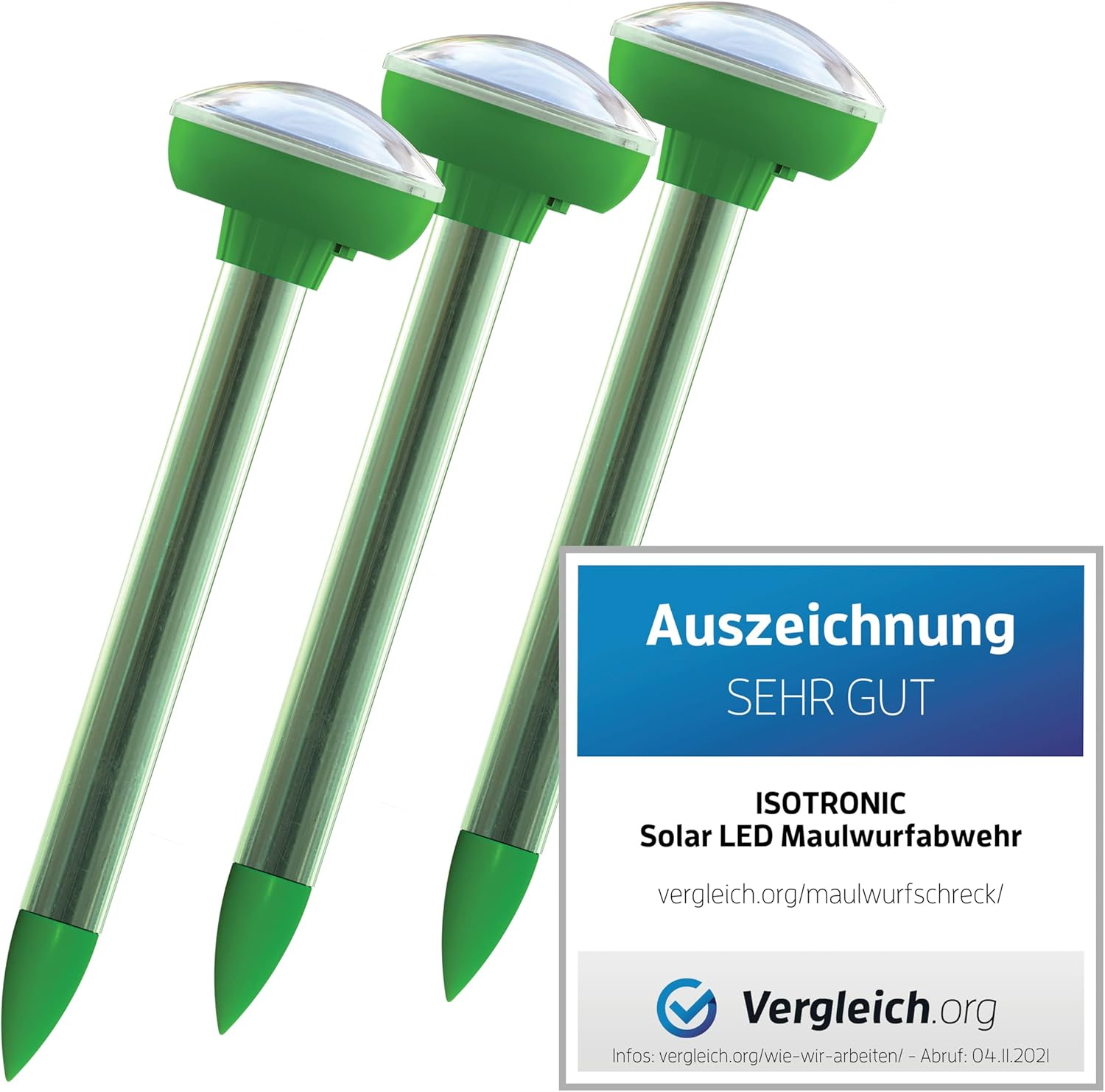 ISOTRONIC Solar Mole Scarer, Effective Vibrasonic Deterrent against Mole, Mouse, Rat, Ant, Vole, Snake - High Frequency Outdoor Repeller - Pack of 3 Pcs.