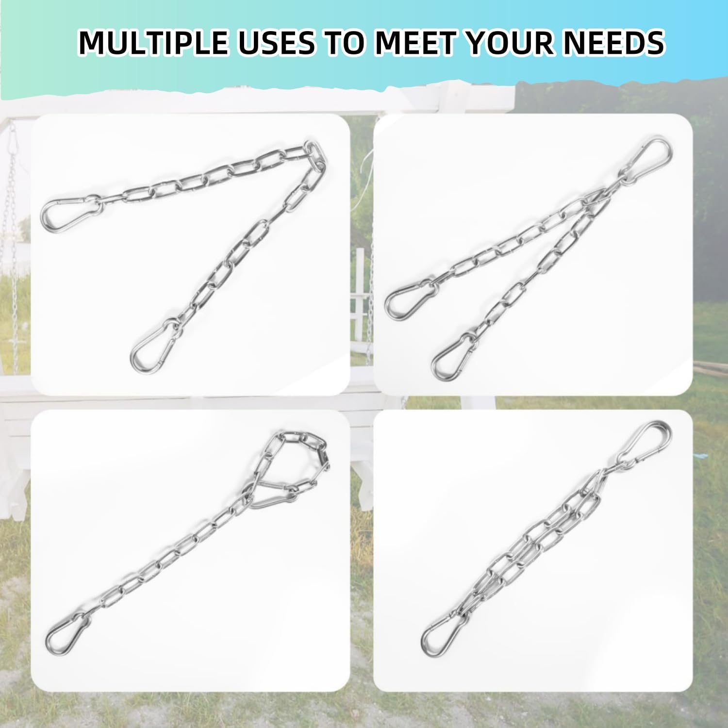Metal Chain Link Stainless Steel Chains Lock Chain 1M with 2 Hooks, Long Hanging Chains Securty Thick Heavy Duty Dog Chains Safety Metal Pet Chain Bulk Loop Chains Gate Chain for Lock Outdoor Camping