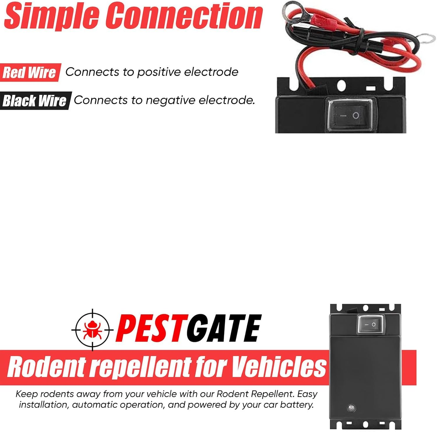 Keep Animals Away from Car | Ultrasonic Raccoon Repeller for Car Engines - Ultrasonic Small Animal Control, Connection to 12V Car Battery image number 5